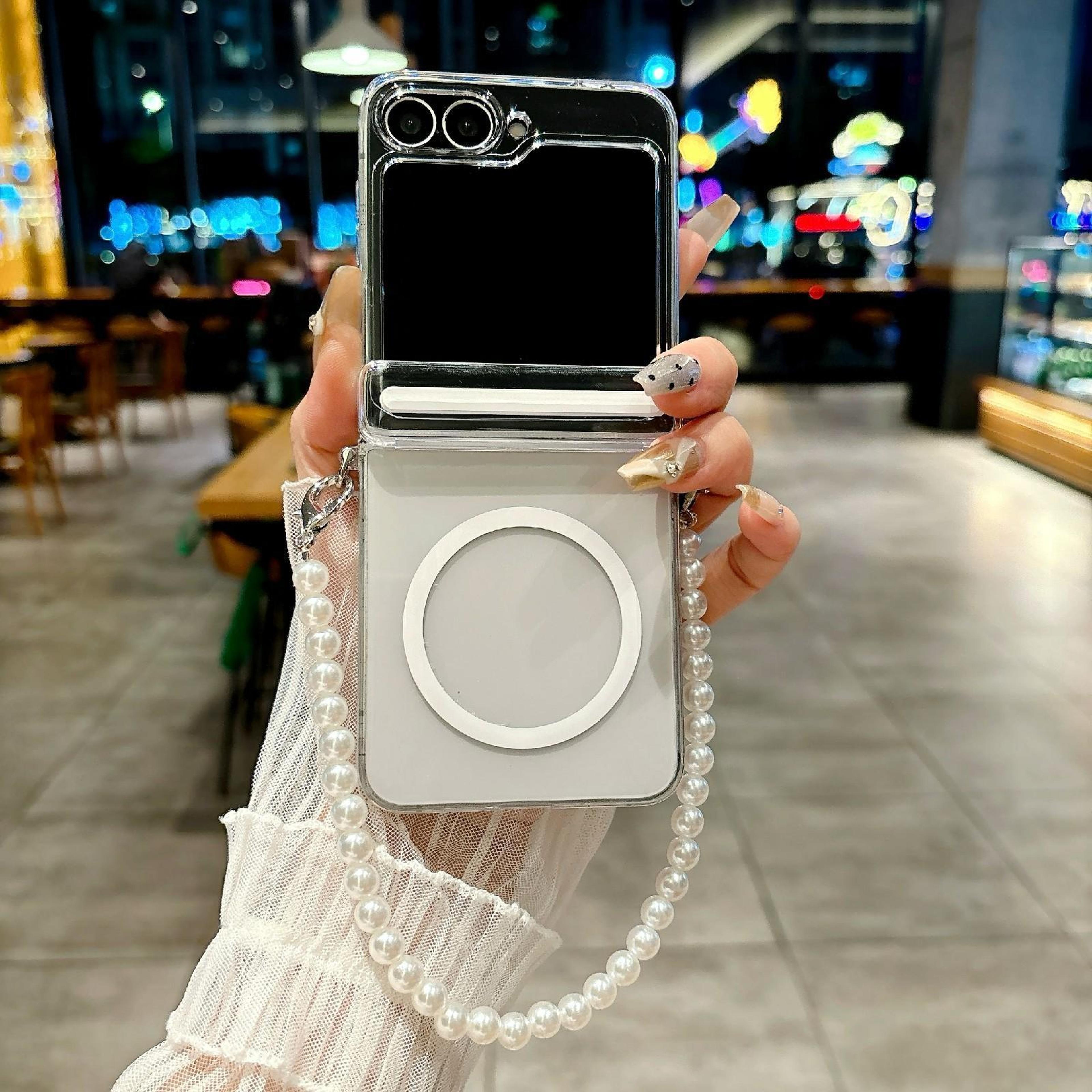 samsung galaxy z flip 6 7 fe transparent magsafe phone case with side buckle bracelet and 360 protection