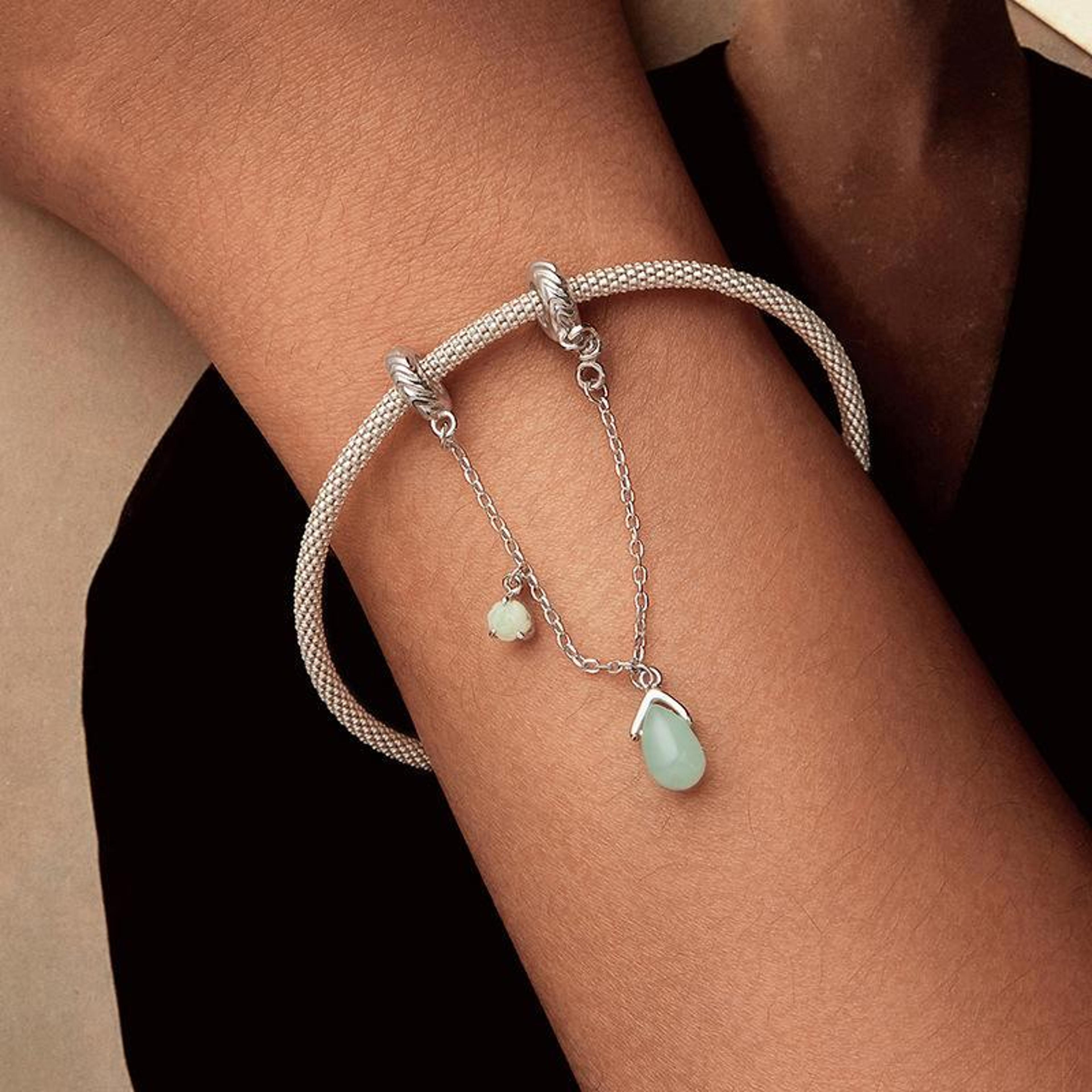 silver safety chain water drop charm bracelet connector bead