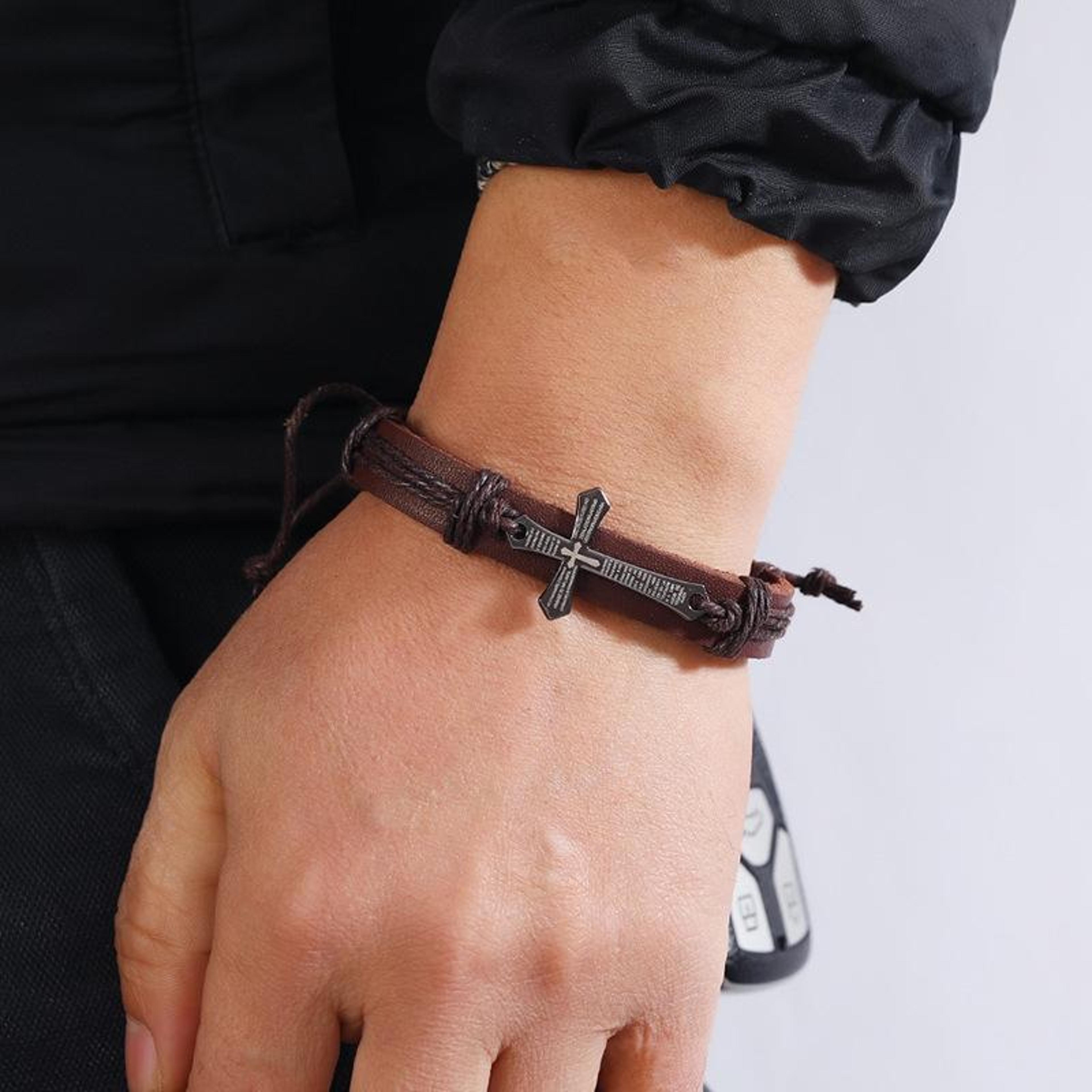 personalized hand woven leather bracelet adjustable vintage unisex wristband