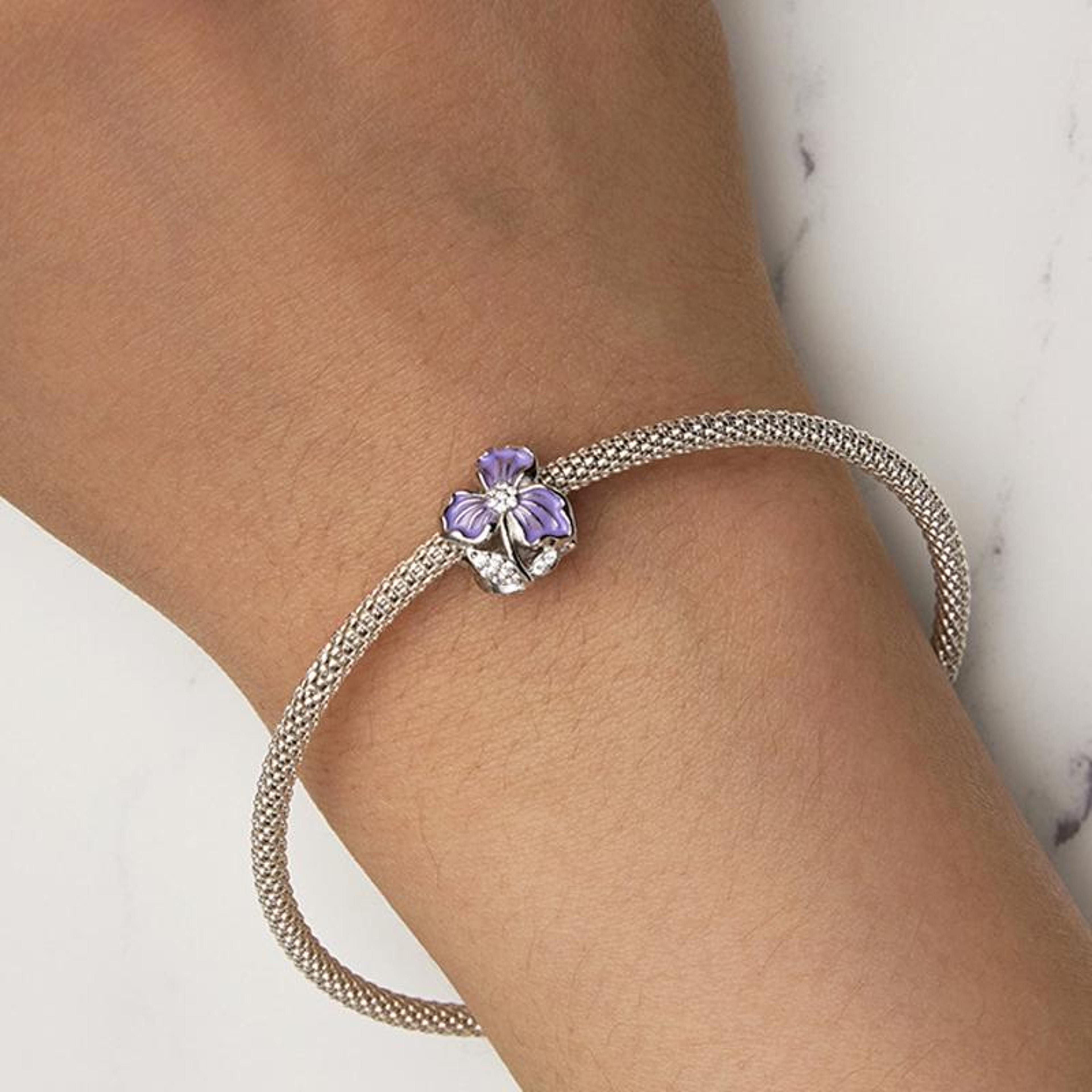 silver purple flower charm bead for diy bracelet and jewelry making