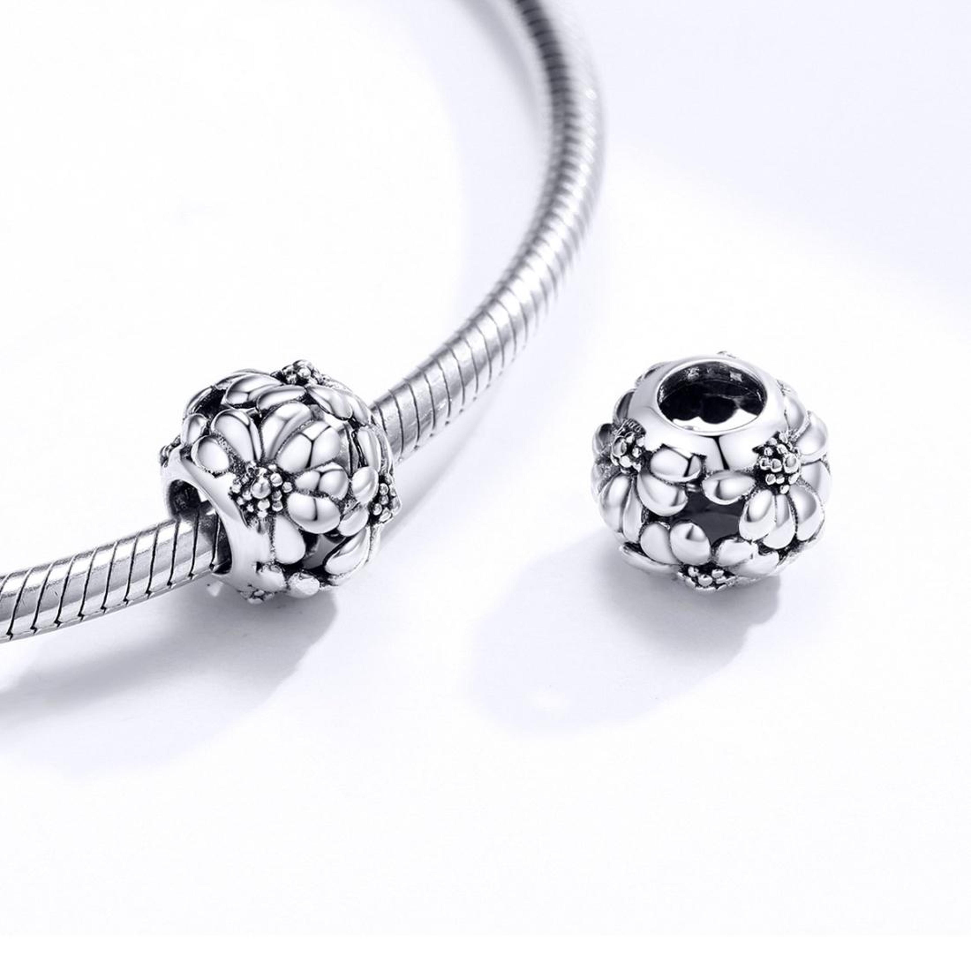 silver daisy bead diy jewelry charm for bracelet necklace making