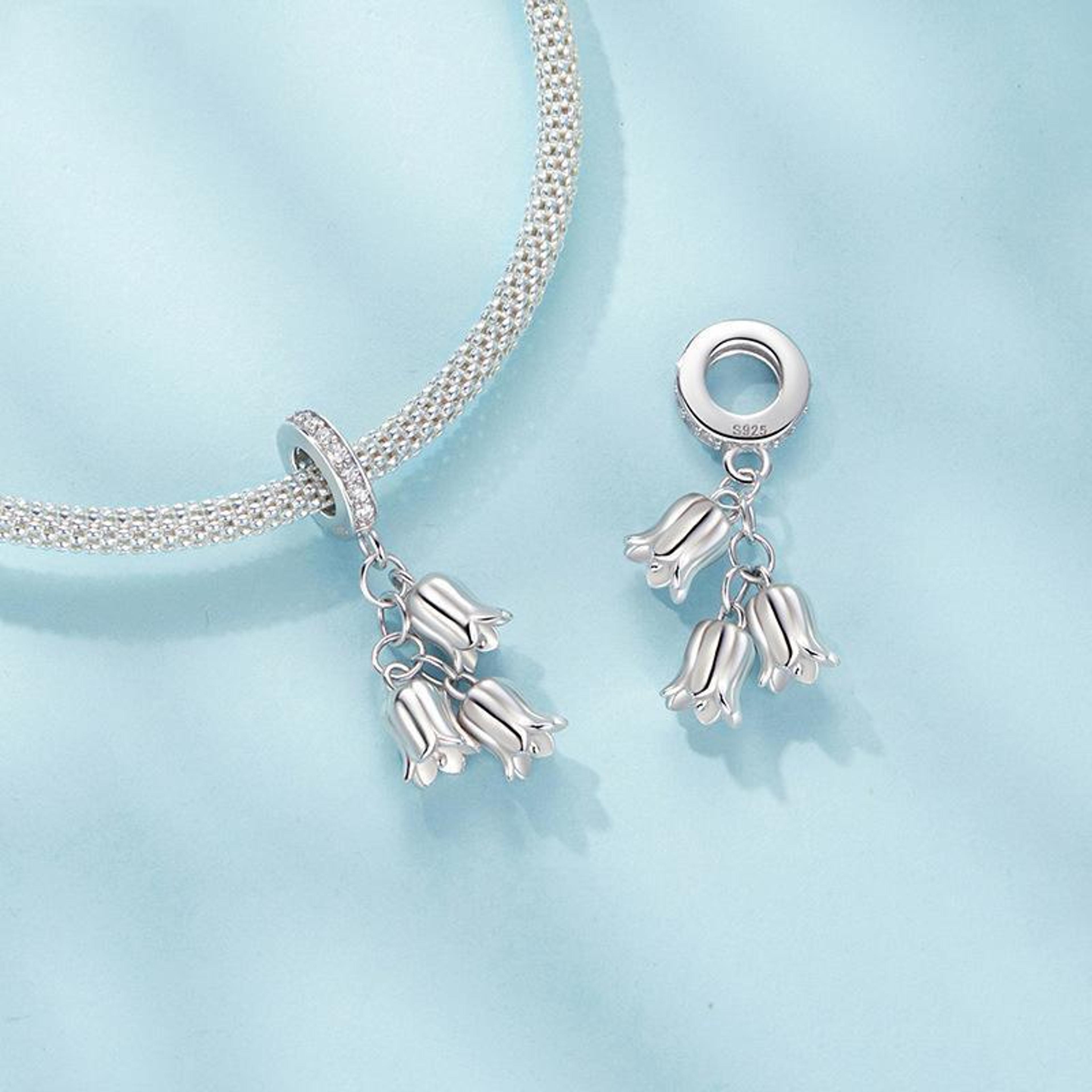 silver lily of the valley charm bead platinum plated bracelet pendant