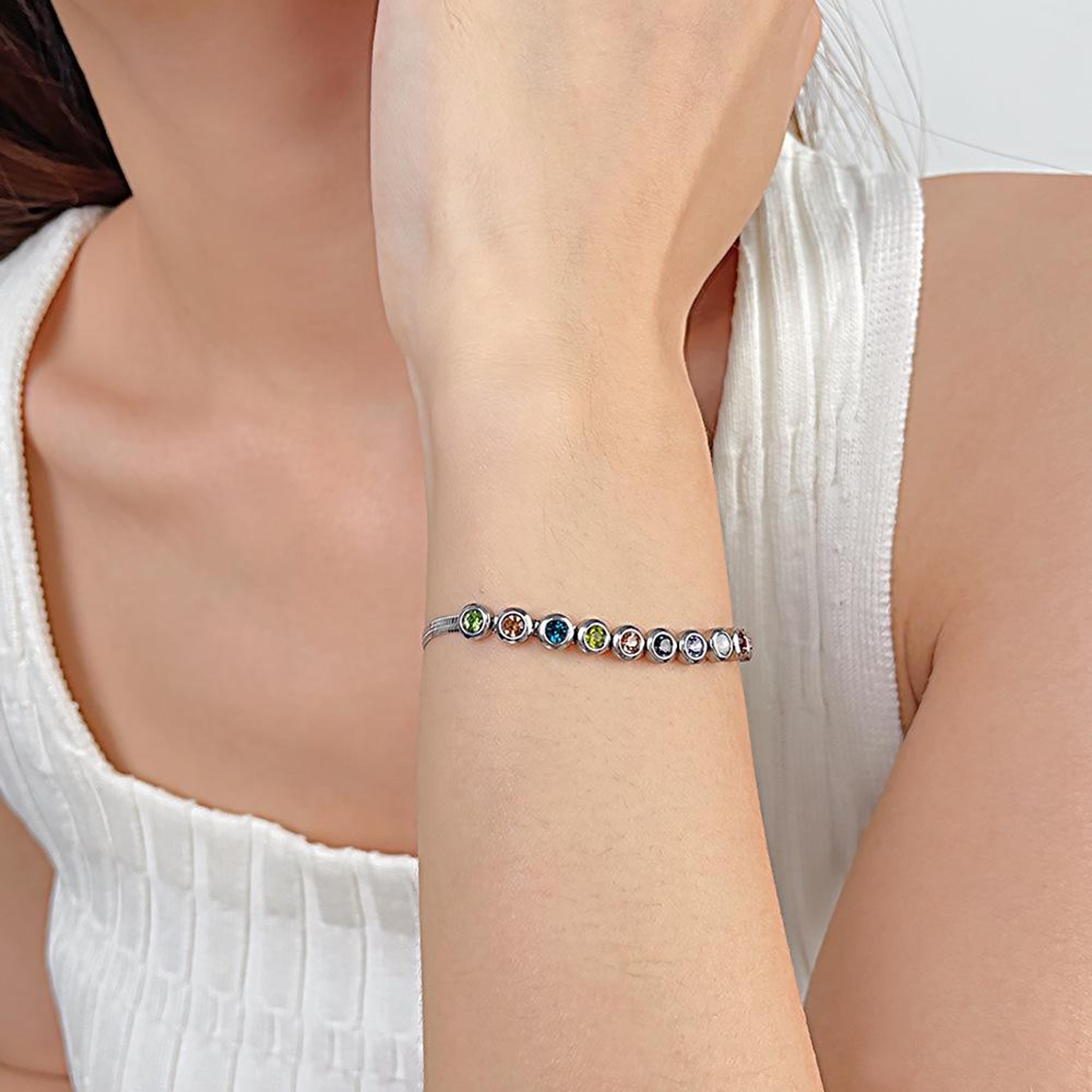 colorful zirconia bracelet stainless steel flat chain bracelet for women and men