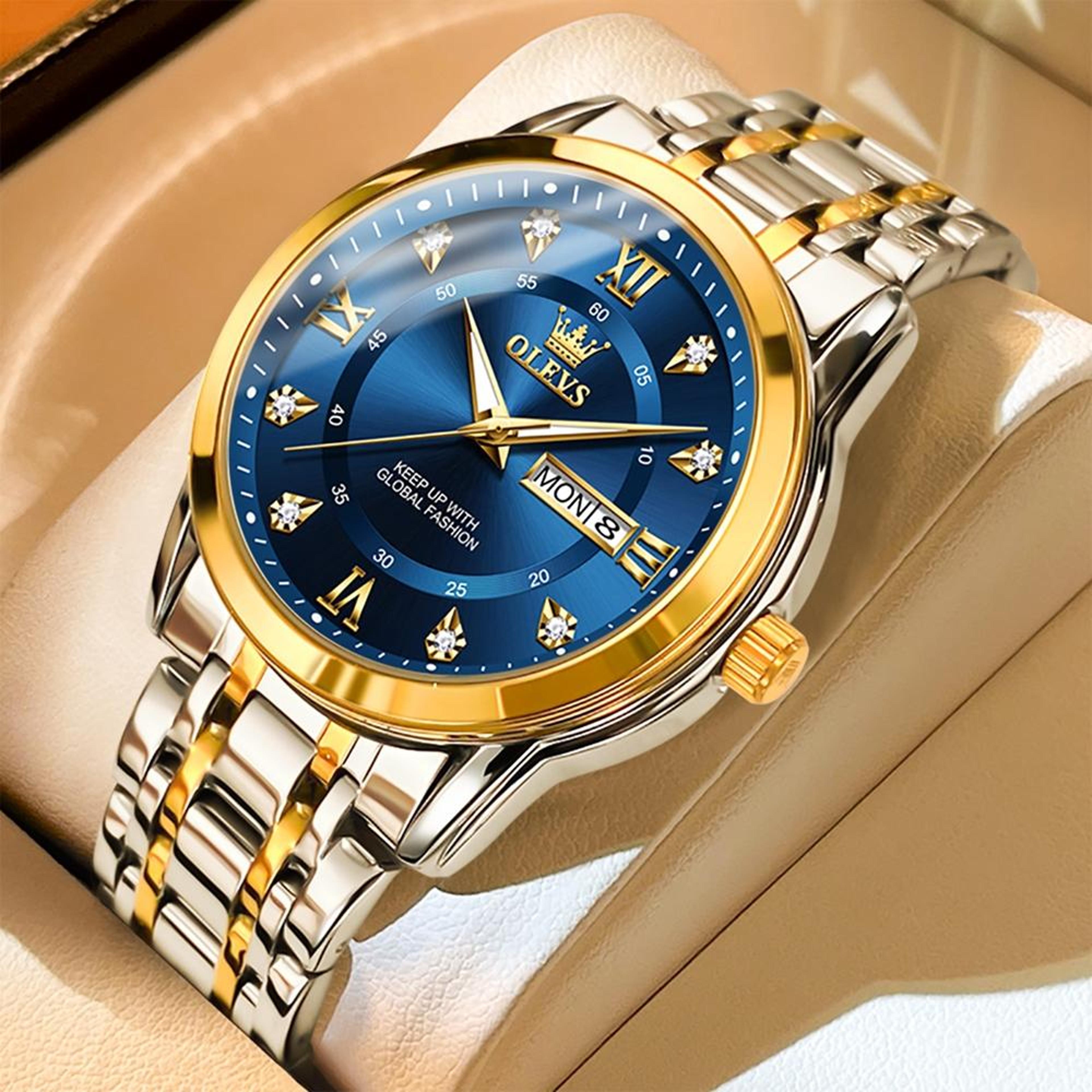 men quartz watch business waterproof watch with luminous stainless steel bracelet