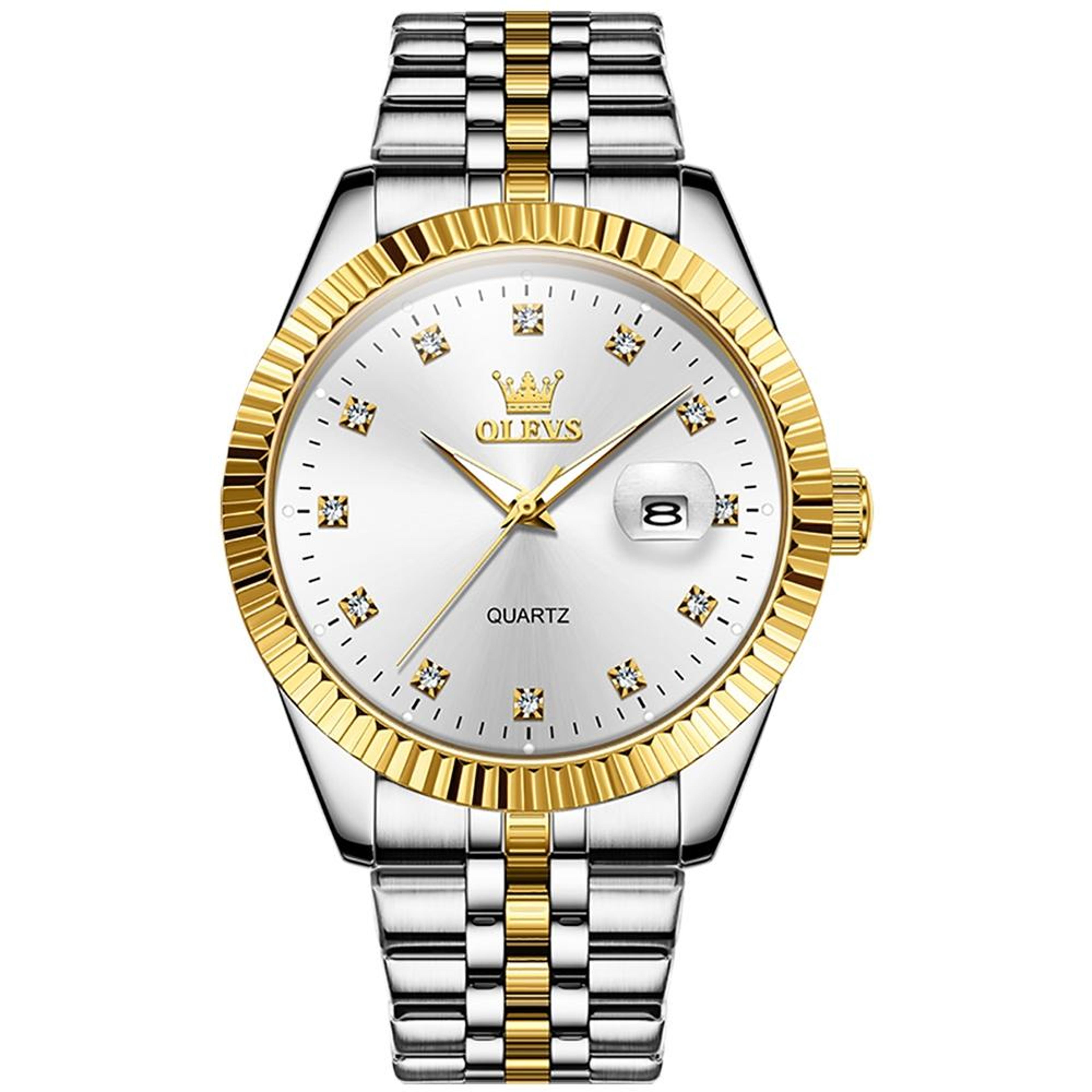 men's quartz watch with diamond dial stainless steel waterproof watch and luminous display