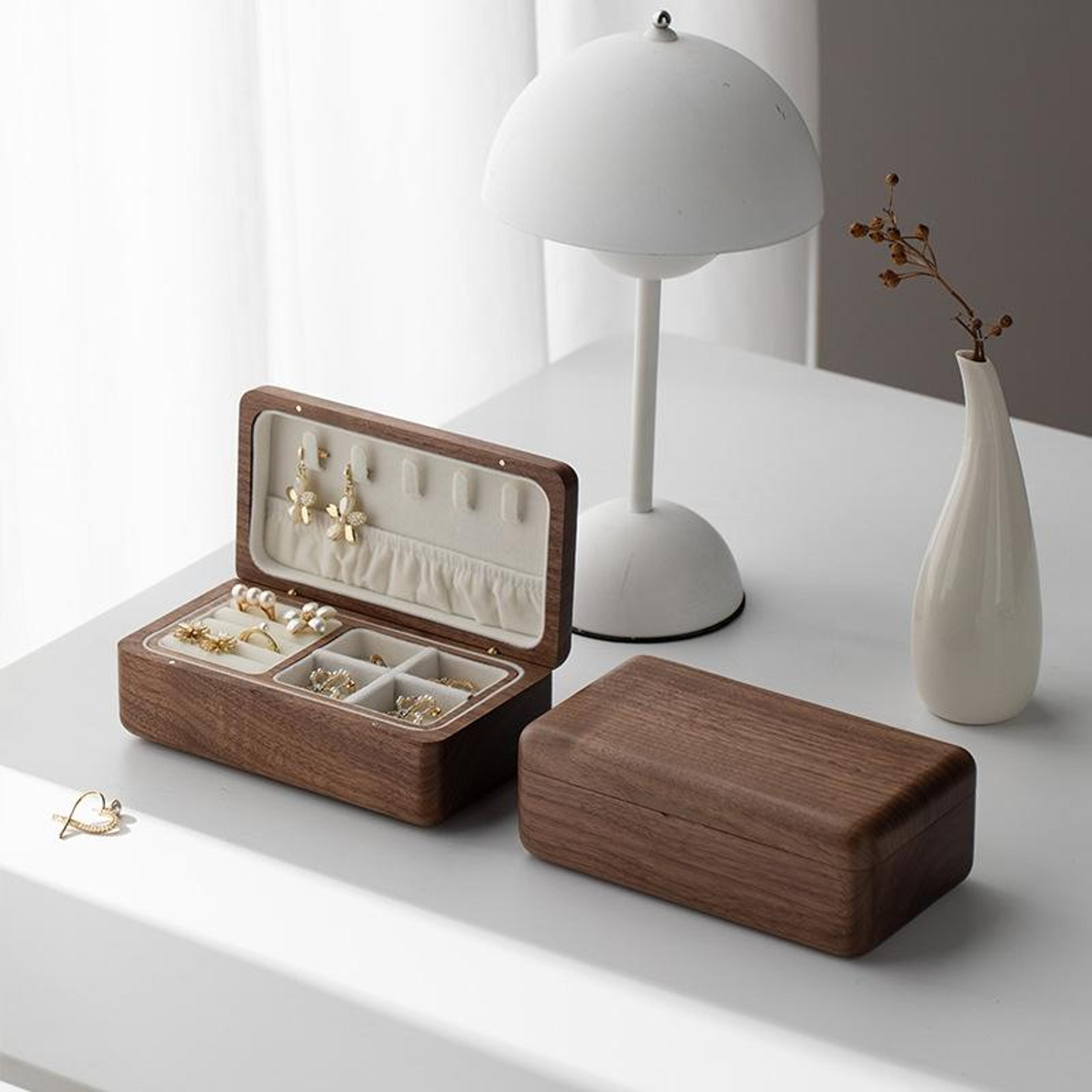 black walnut wooden jewelry box double layer jewelry organizer with velvet lining