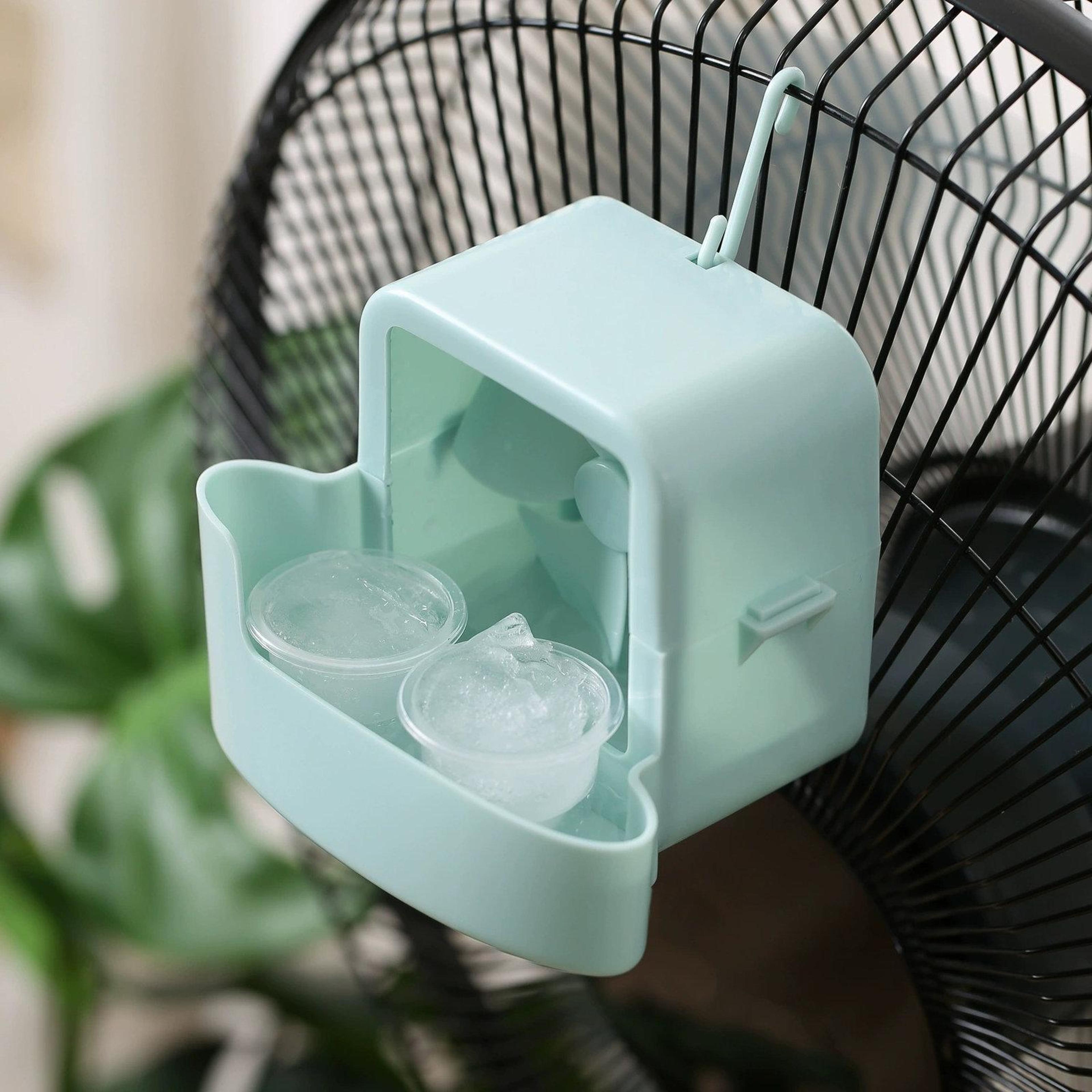 portable evaporative air cooler ice box attachment for pedestal fan and floor fan with fan cooling attachment