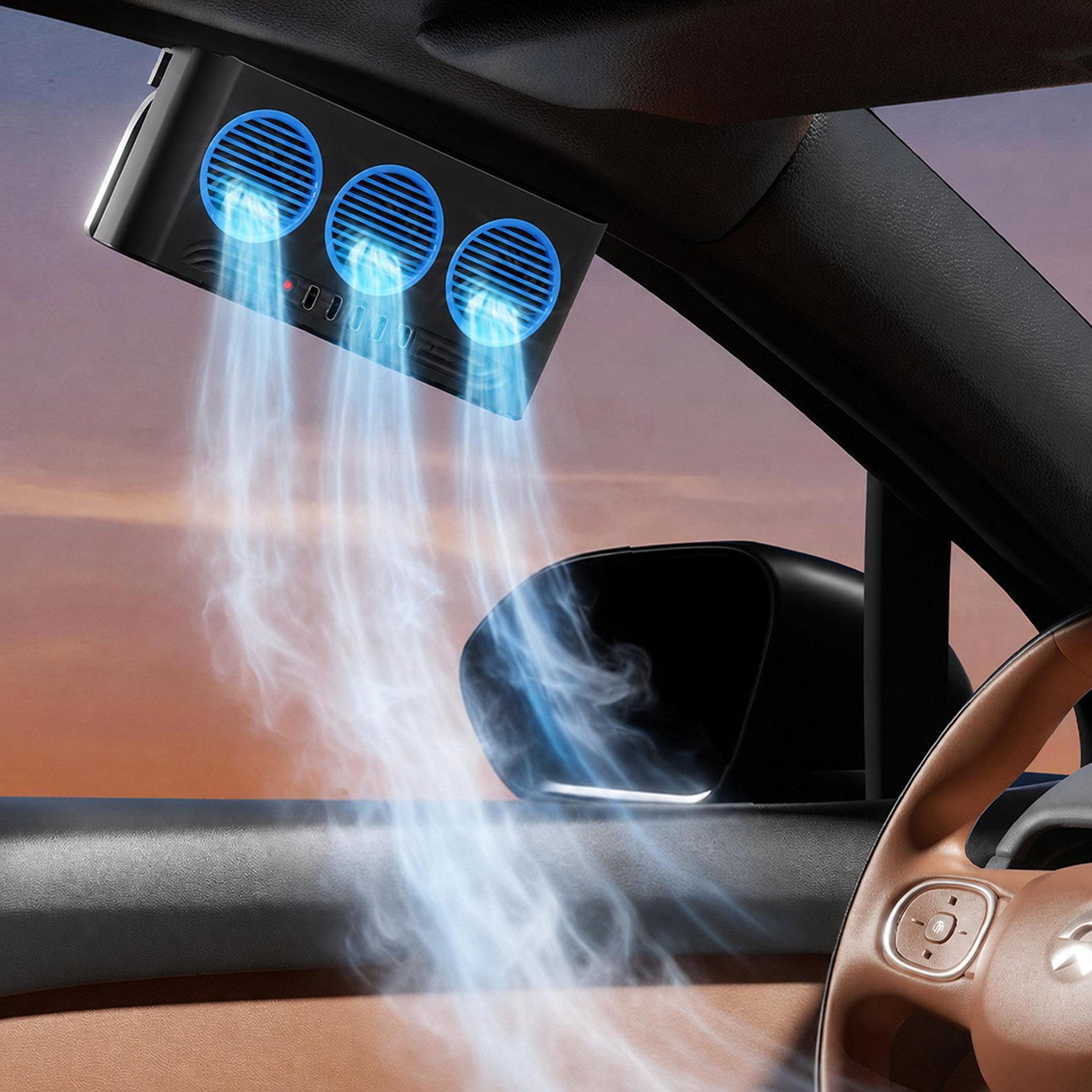 solar car exhaust fan triple fan car air circulation fan with strobe safety light