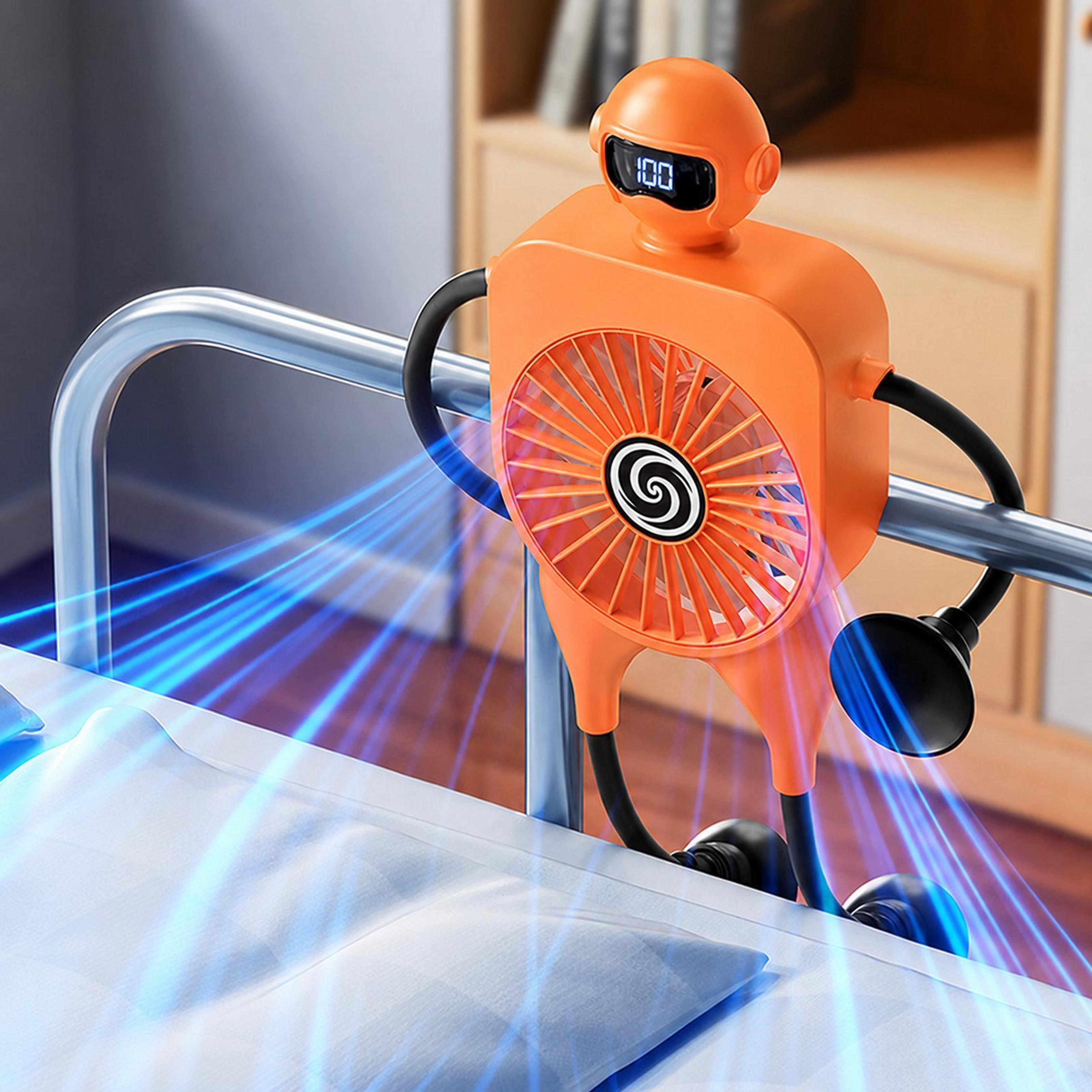 f17 portable desk fan with digital display 100 speed levels and suction cup fan mount