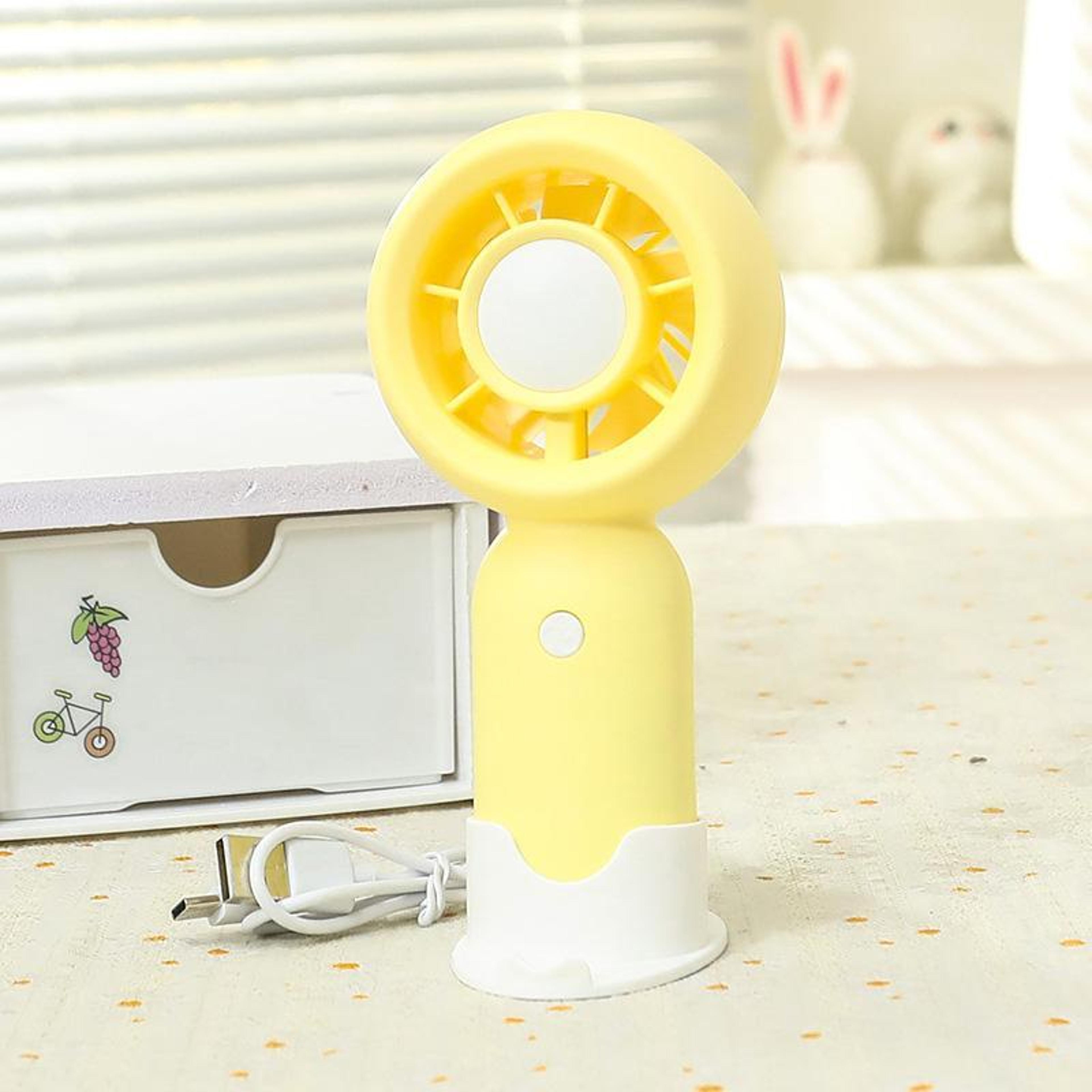 portable rechargeable handheld fan with phone holder stand for camping travel and desk cooling