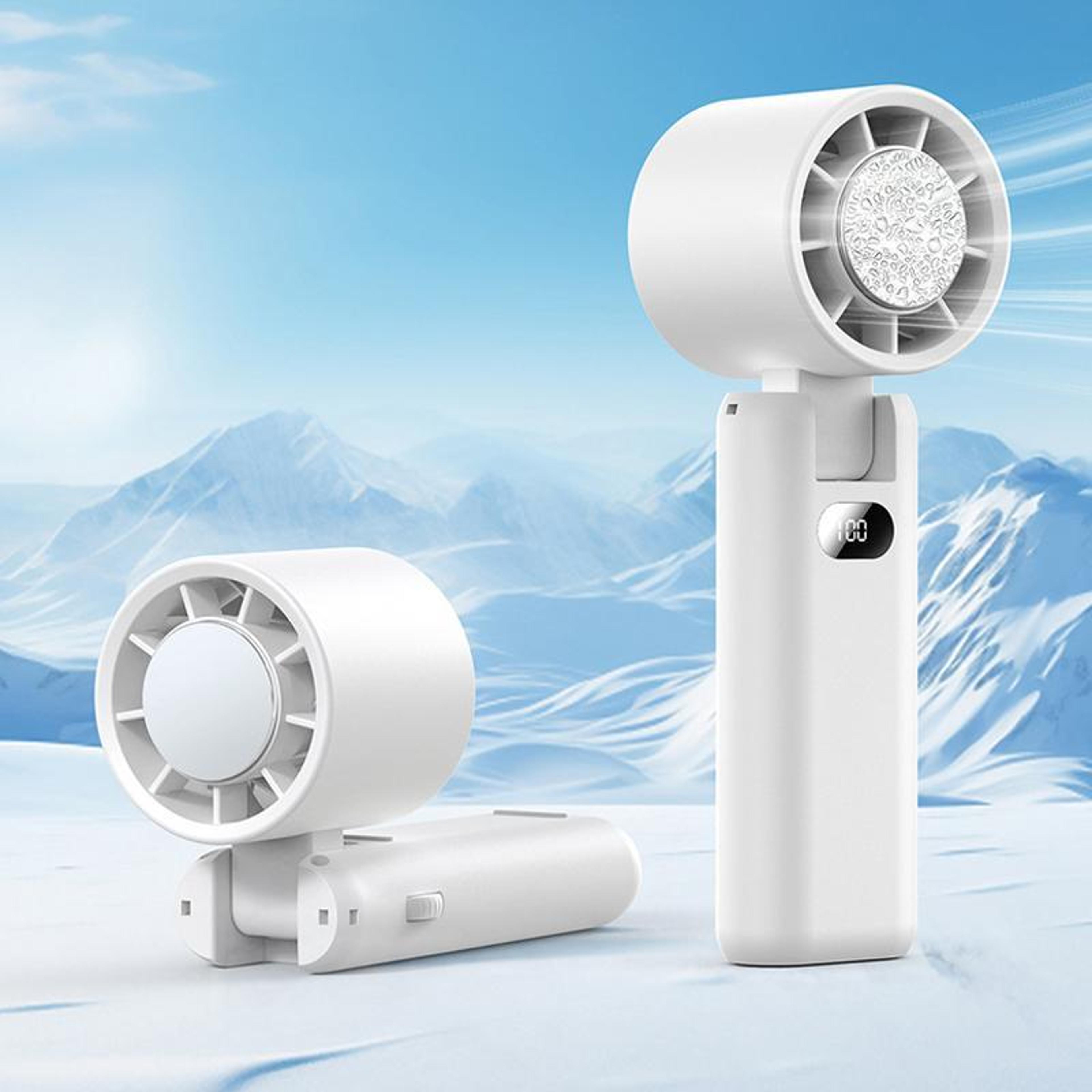 portable ice cooling fan foldable handheld fan with led battery display and desktop stand