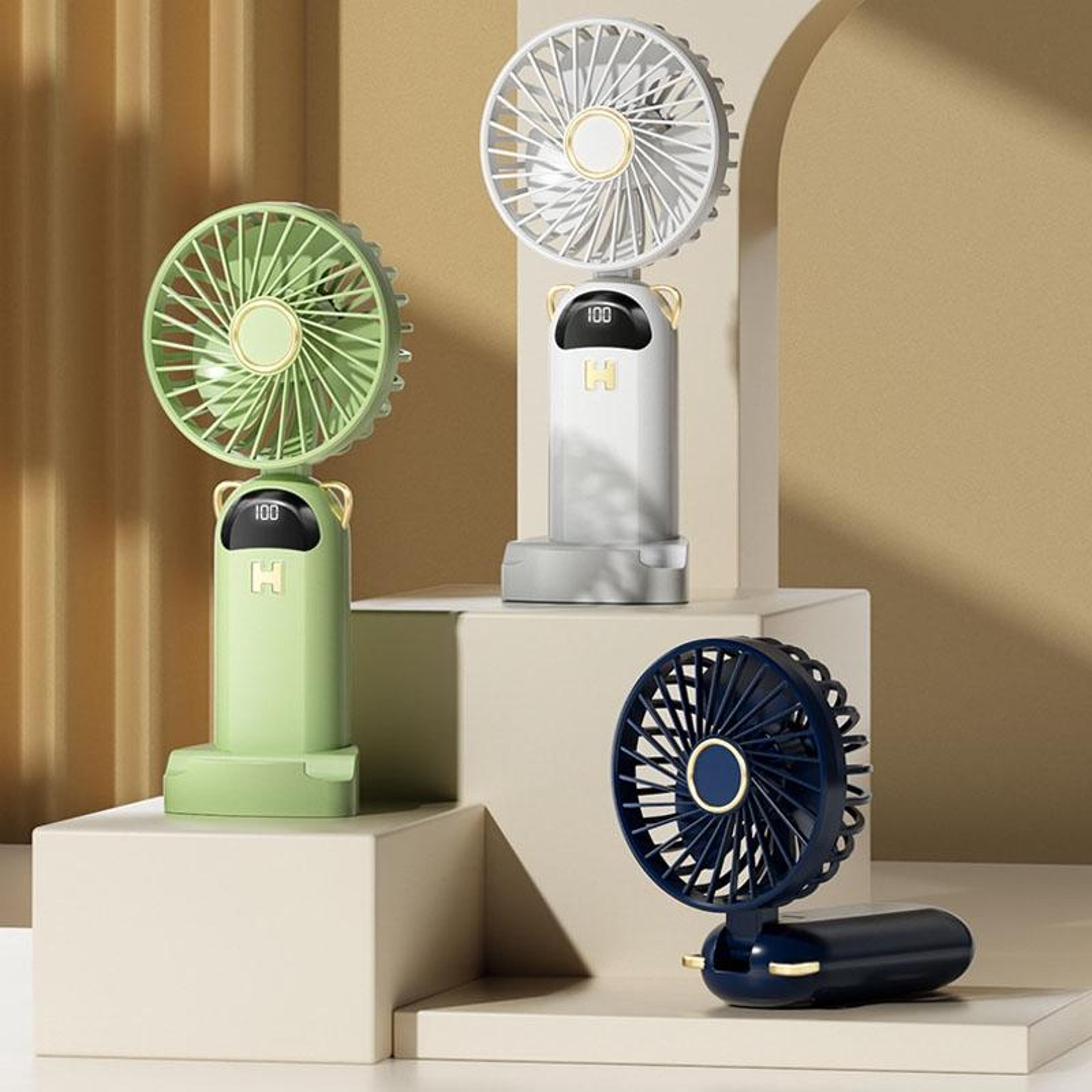 portable handheld fan usb rechargeable foldable personal fan with digital display and neck hanging design