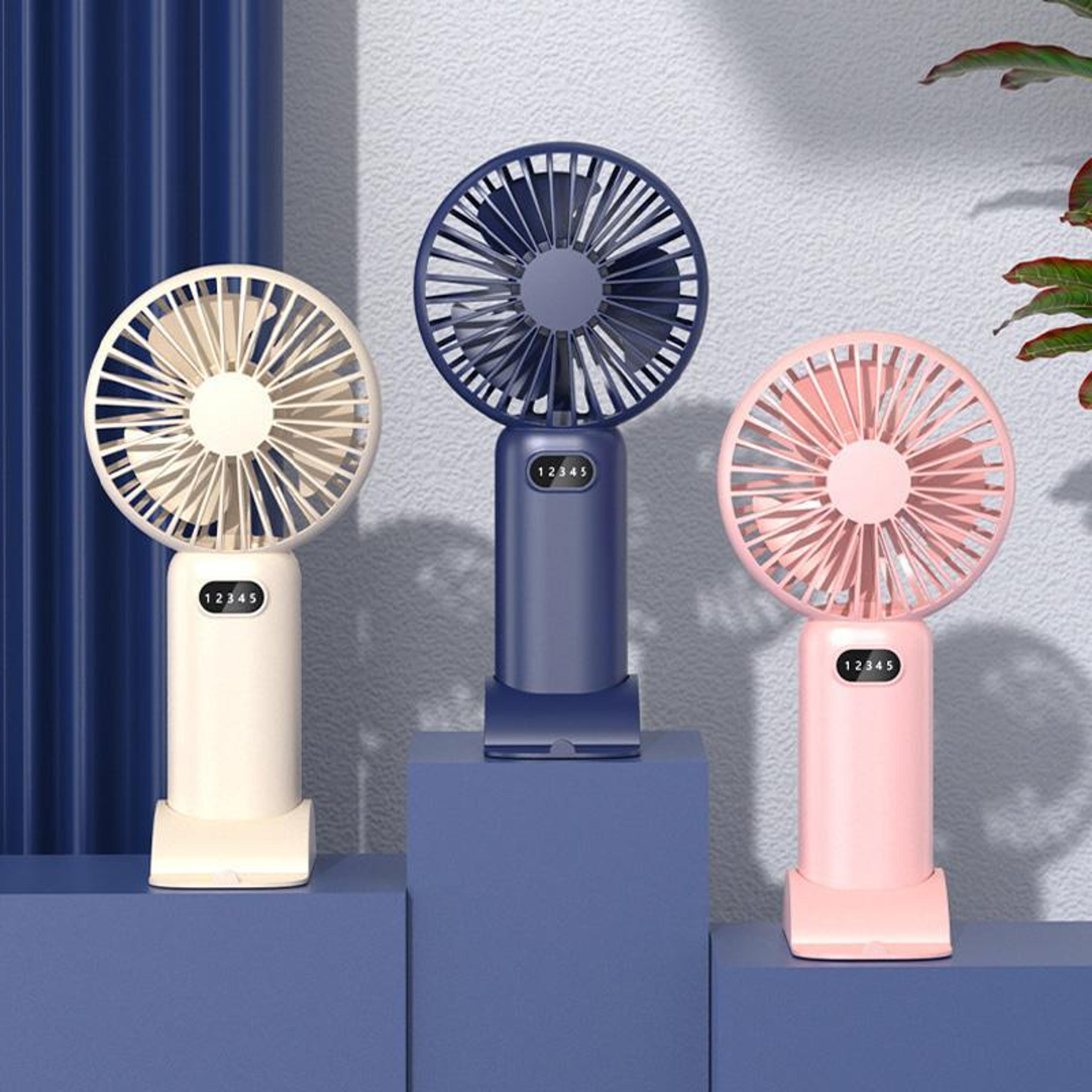 portable handheld fan usb rechargeable mini desk fan with 5 speed digital display phone stand