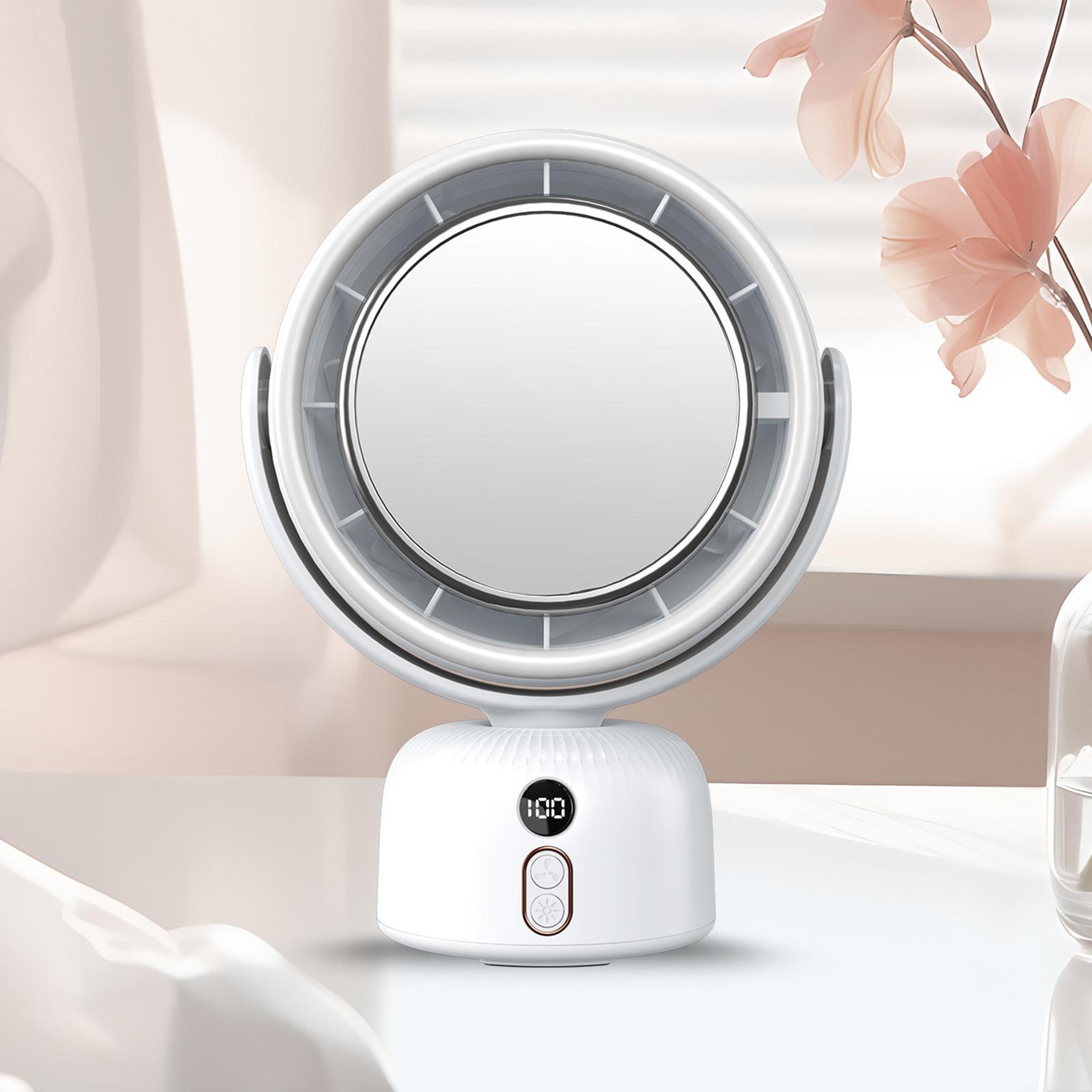 f2 lighted makeup mirror with desktop fan rechargeable vanity mirror with led fill light