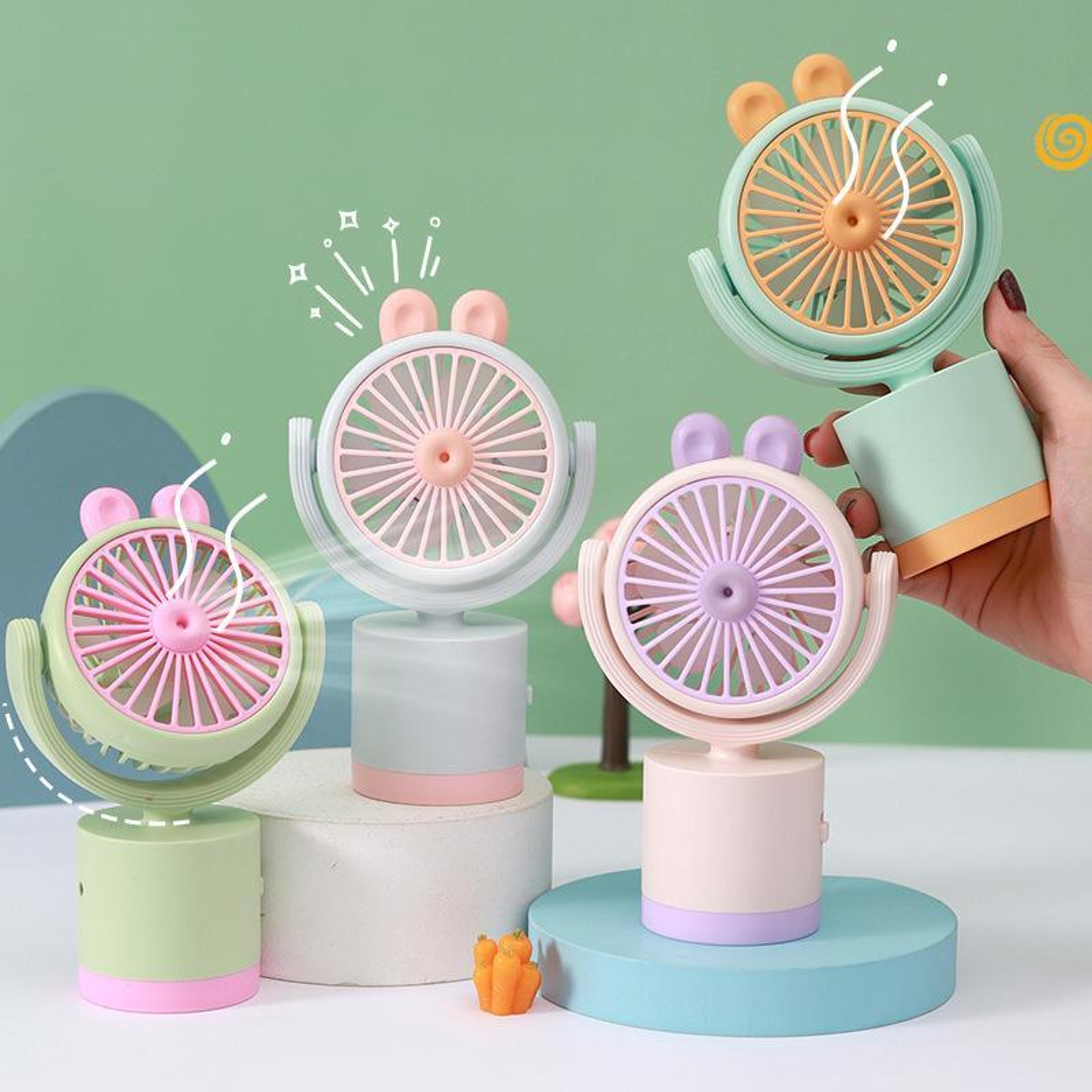 cute rabbit portable desktop fan usb rechargeable handheld mini fan with adjustable airflow