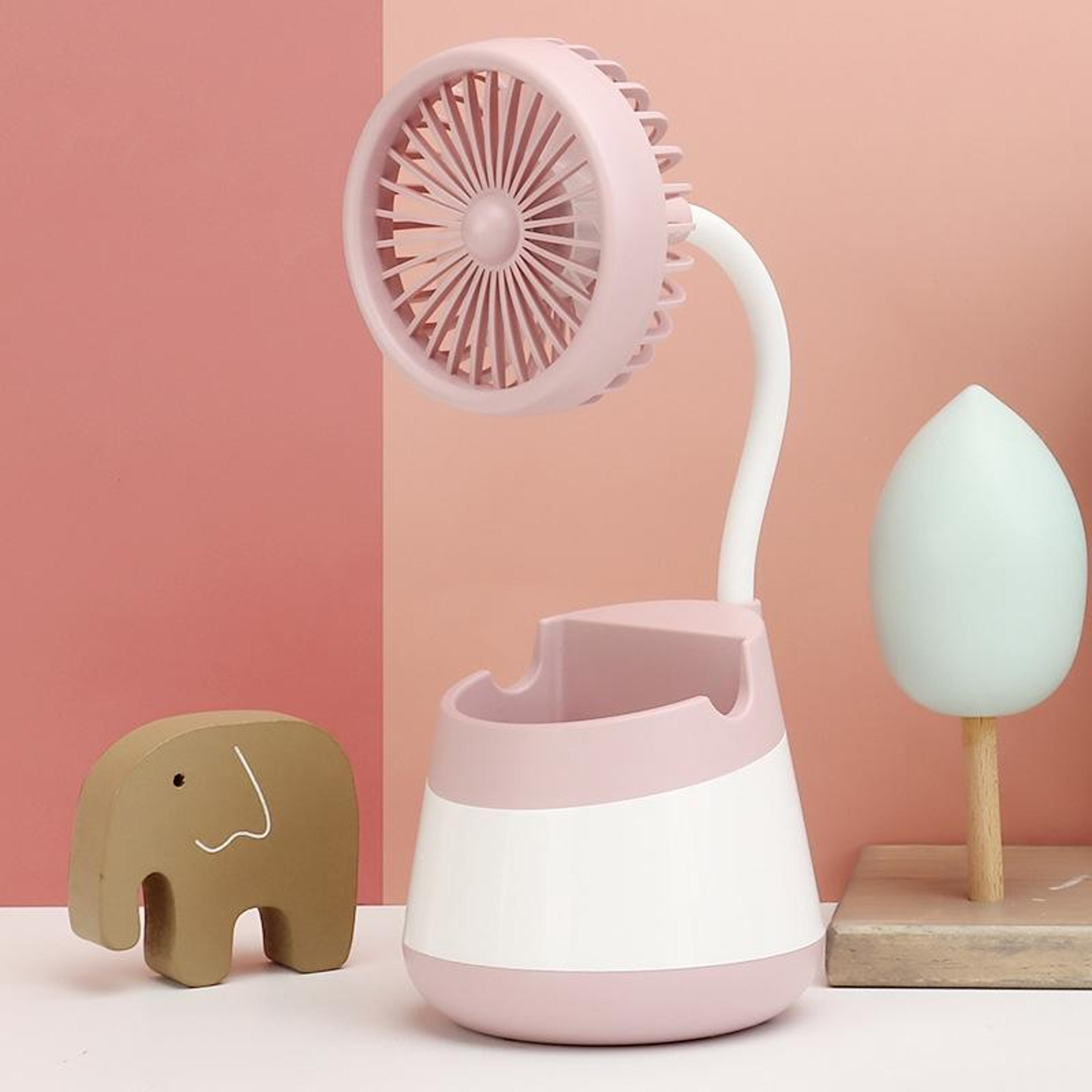 usb charging desktop fan with pen holder and phone stand portable quiet office fan