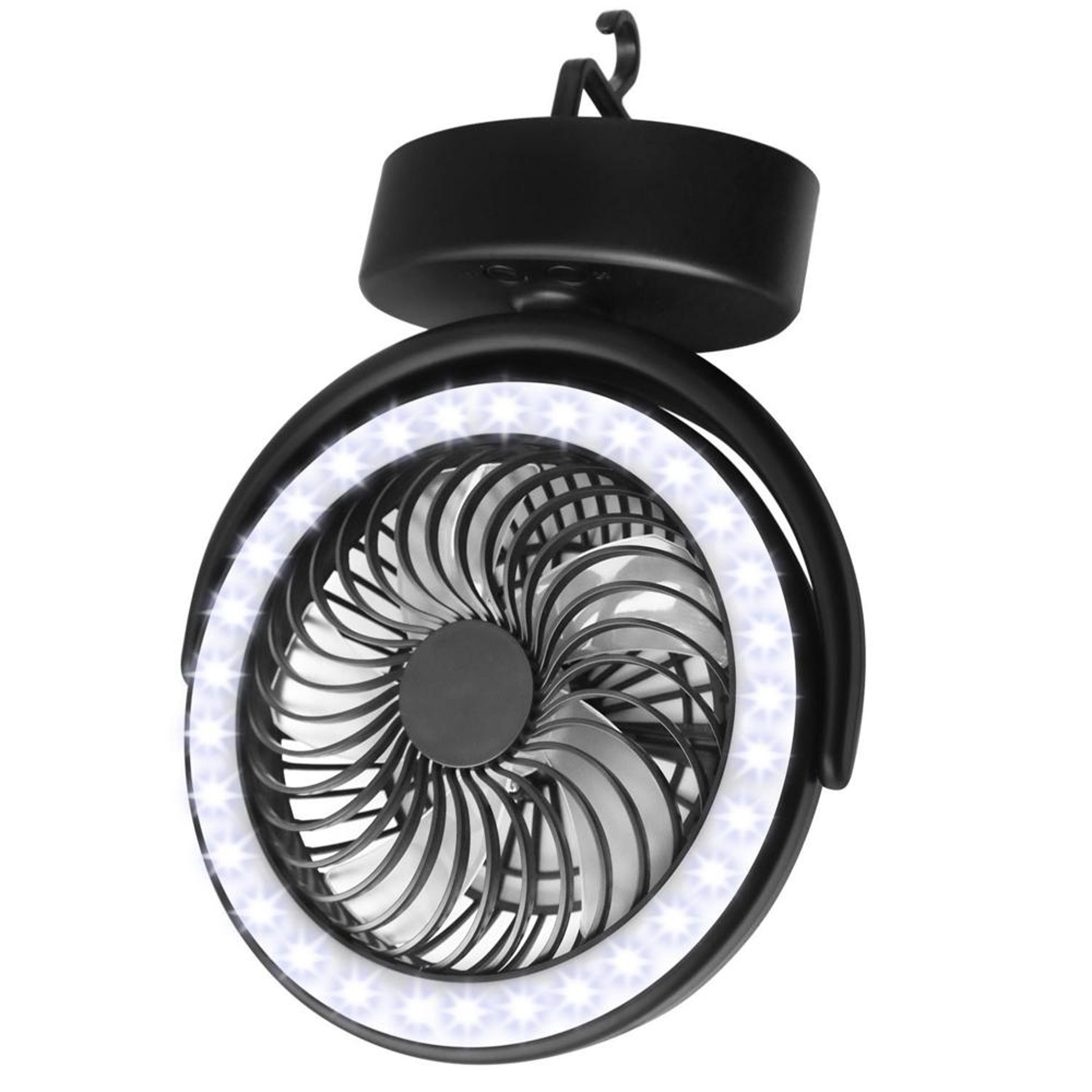 portable camping fan with led tent light usb rechargeable outdoor hanging fan