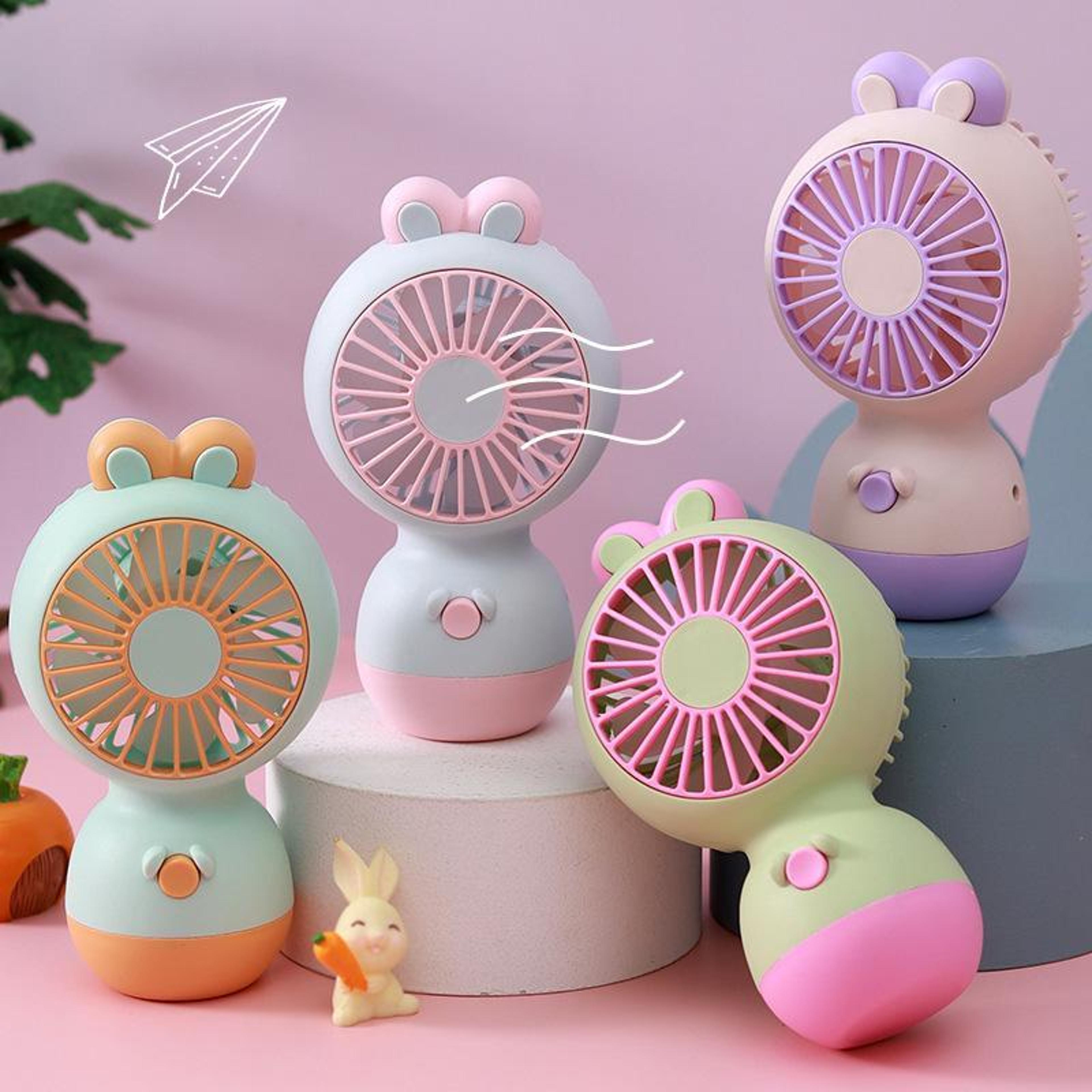 cute rabbit portable handheld fan usb rechargeable mini fan desktop cooling fan for kids and travel