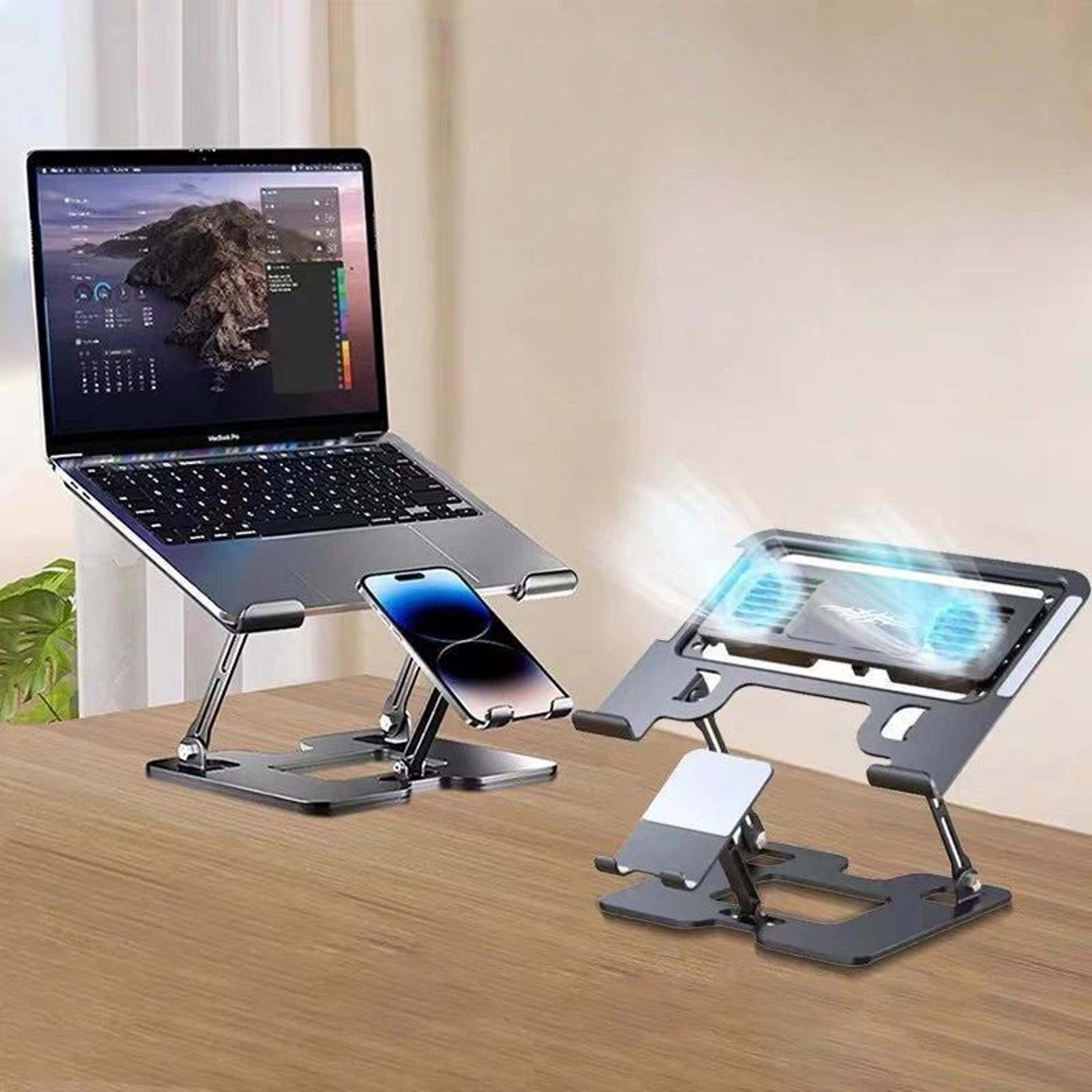 2 in 1 laptop stand with laptop cooling stand and phone holder adjustable tablet riser
