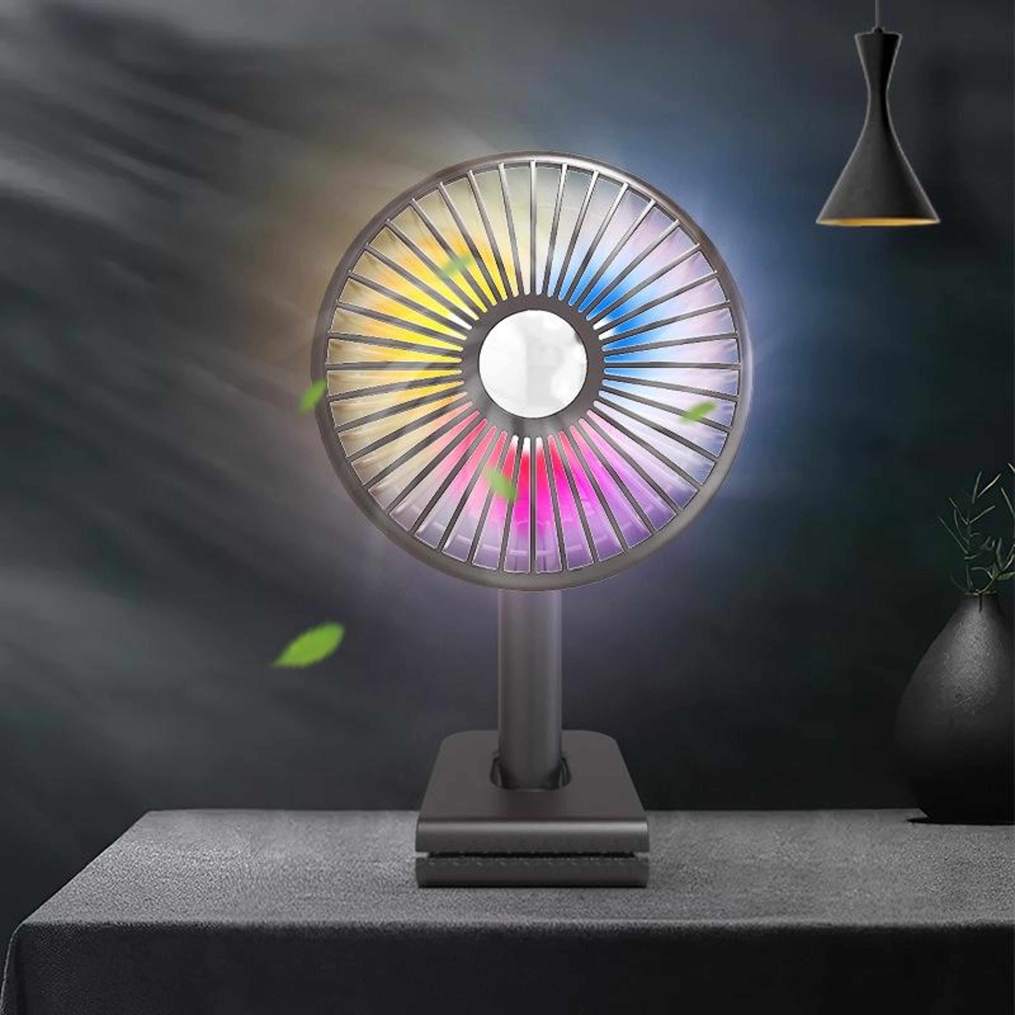 rechargeable clip on fan portable car fan with oscillating head led light and 3 speed cooling