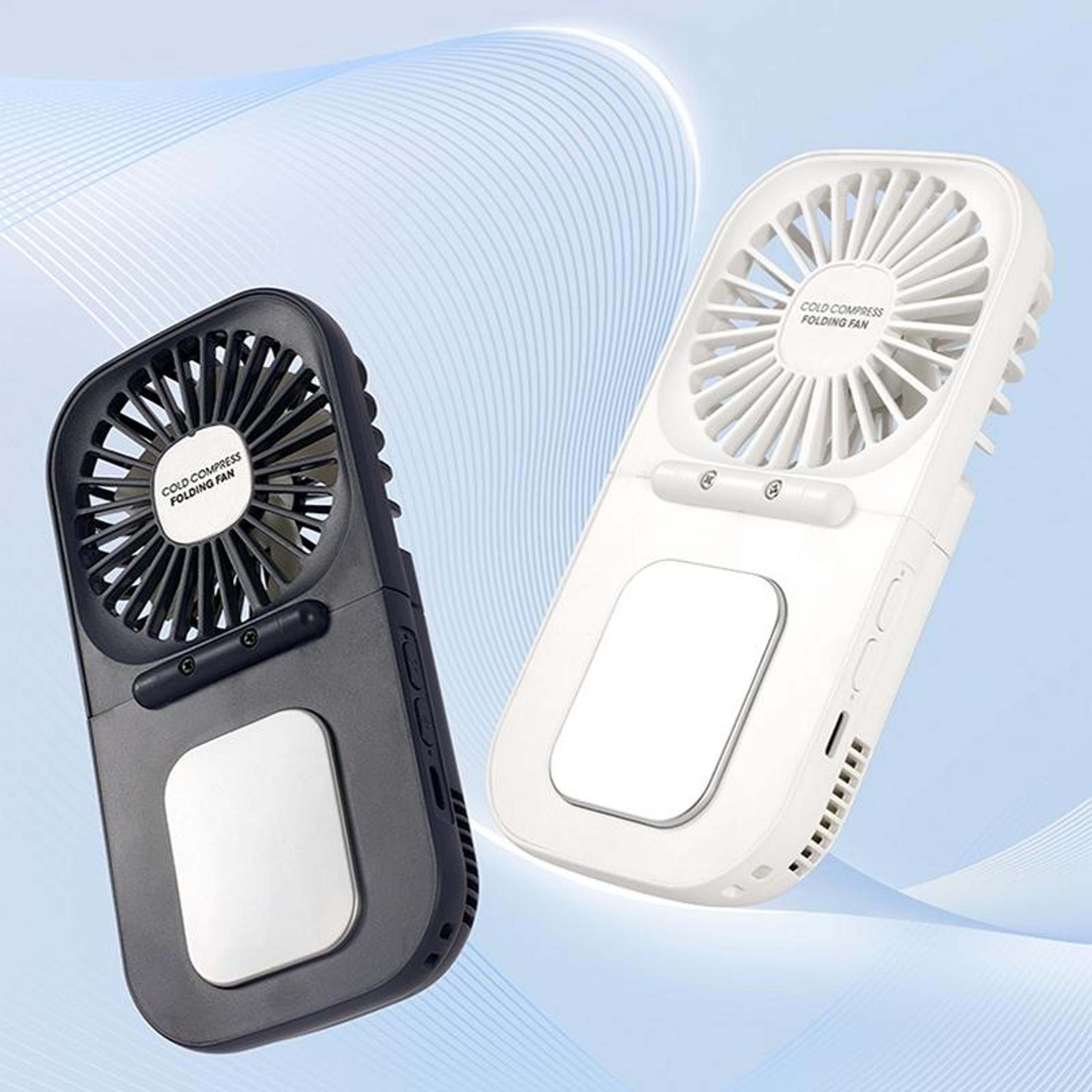 portable usb rechargeable handheld fan with cold compress folding mini desktop cooling fan