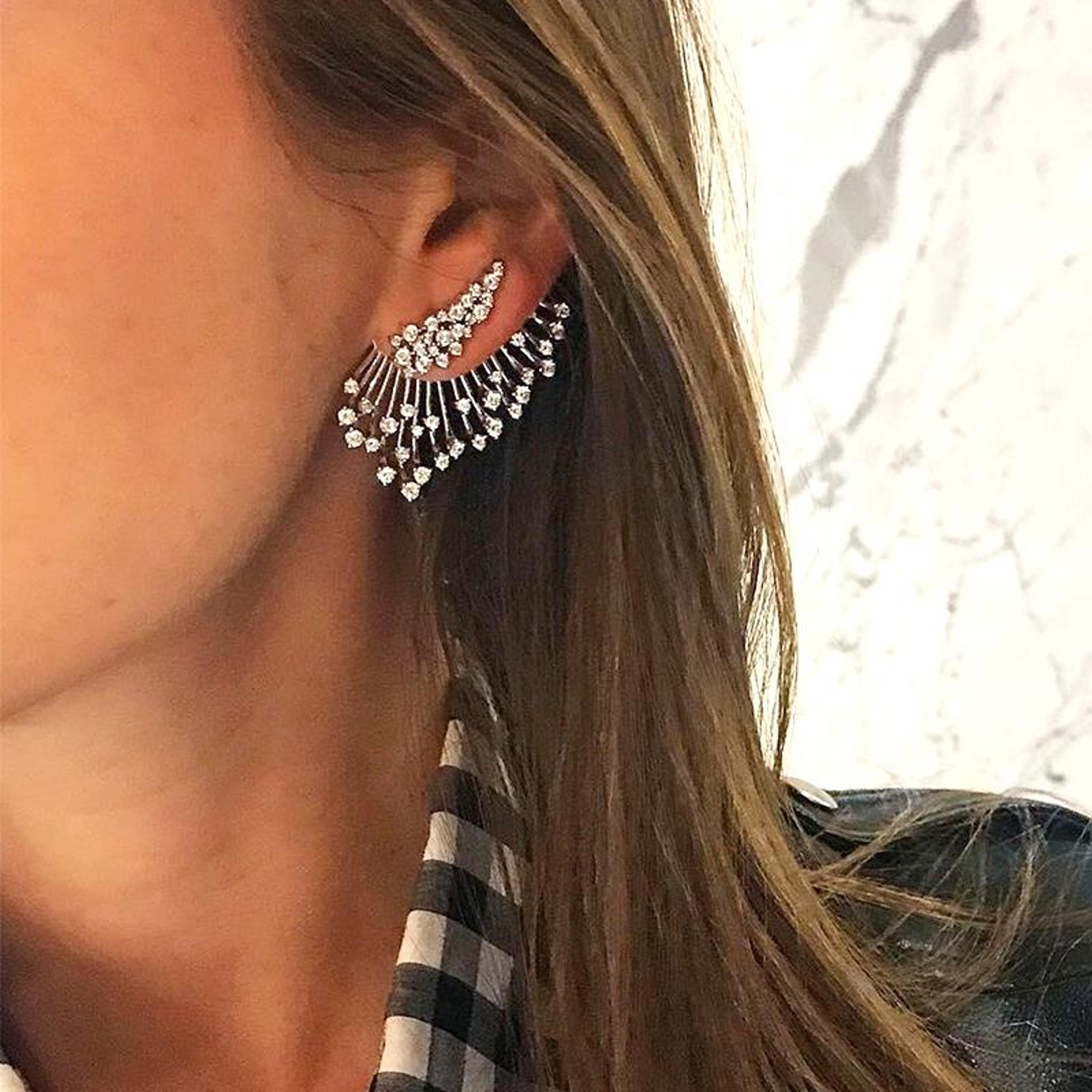 elegant asymmetric stud earrings silver flower fan design diamond shape earrings for women