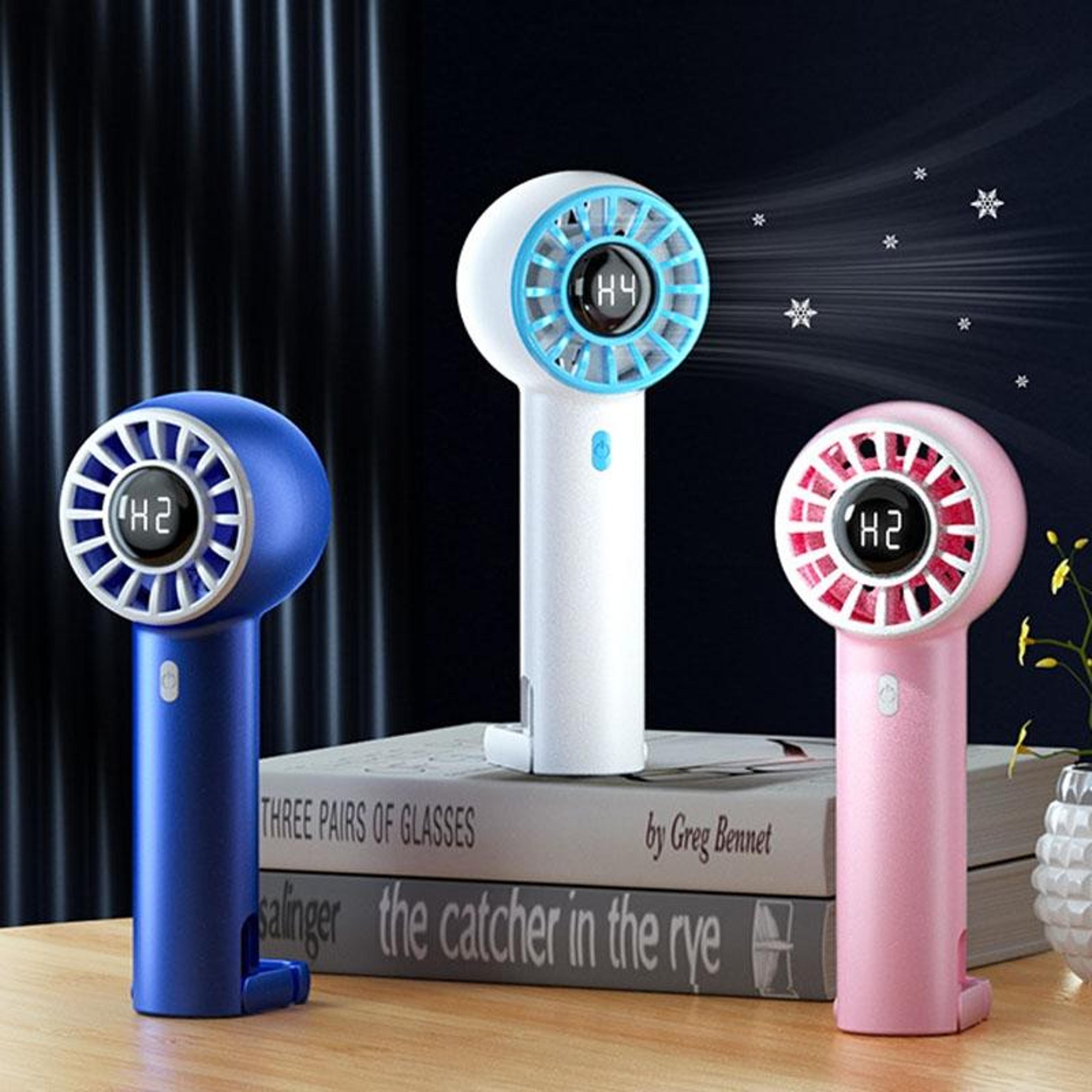 digital display handheld turbo fan usb rechargeable foldable portable fan with type c charging