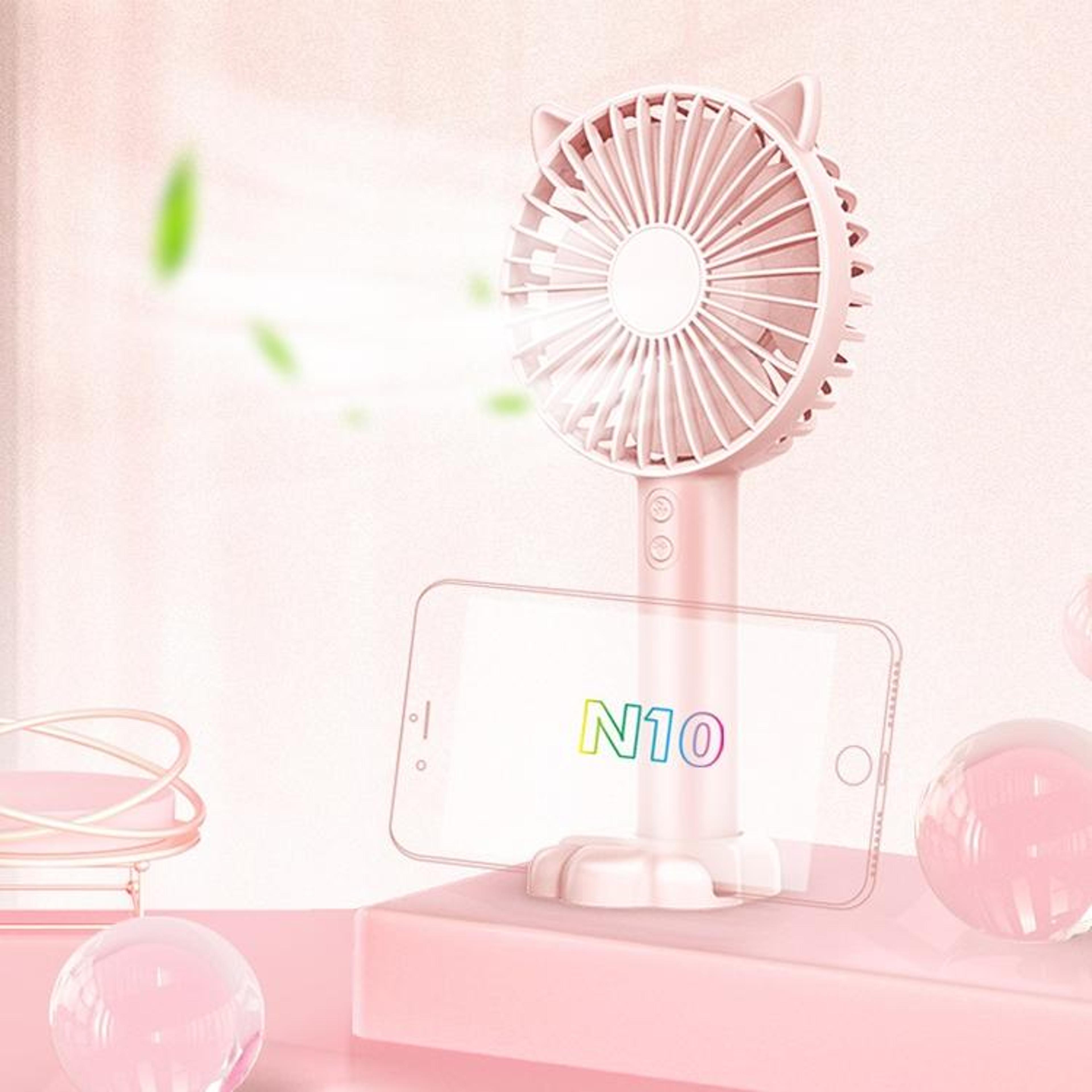 n10 handheld fan portable desk fan with phone holder usb rechargeable 3 speed mini cooling fan
