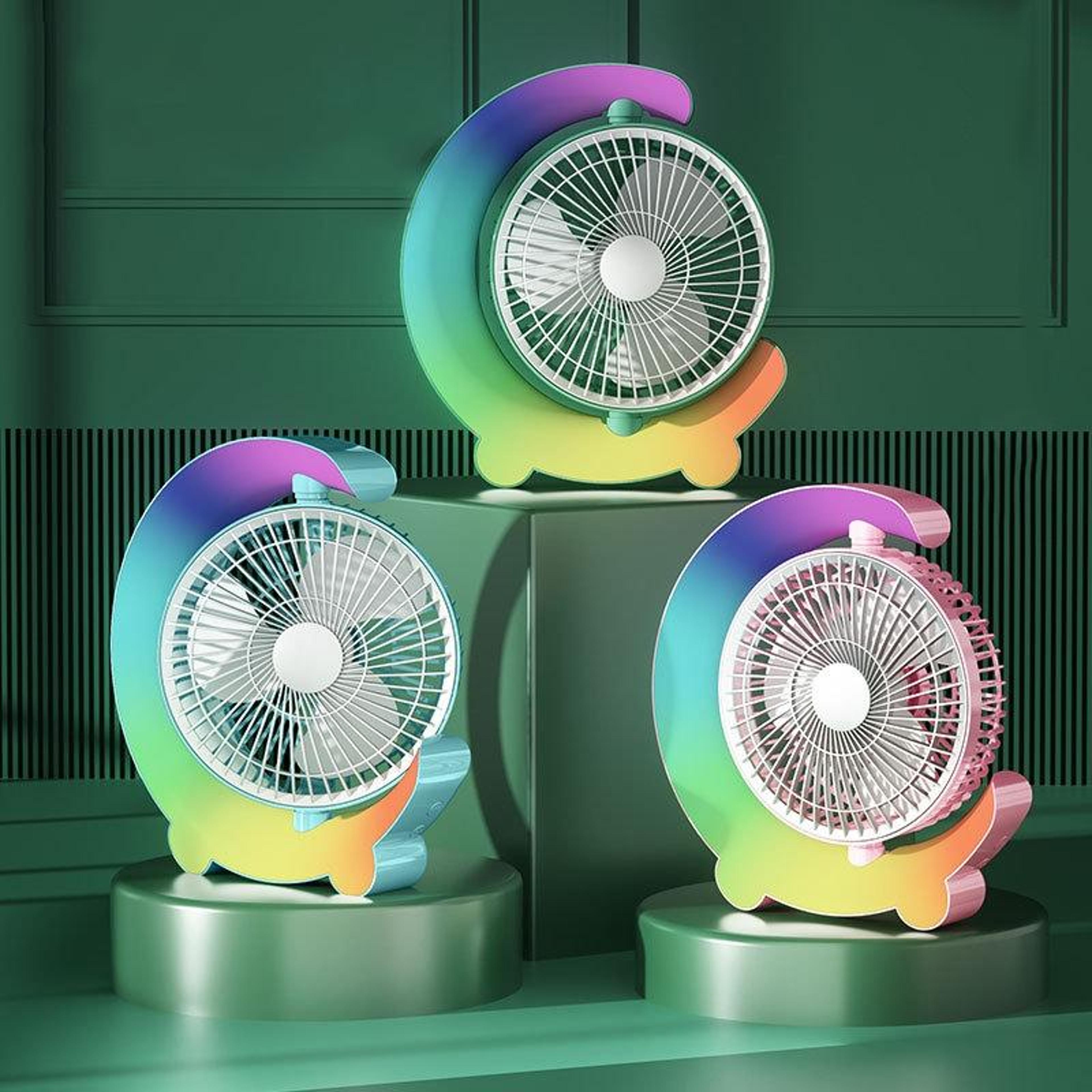 f11 usb rechargeable desk fan portable desktop fan with 360 degree oscillation and led marquee lights