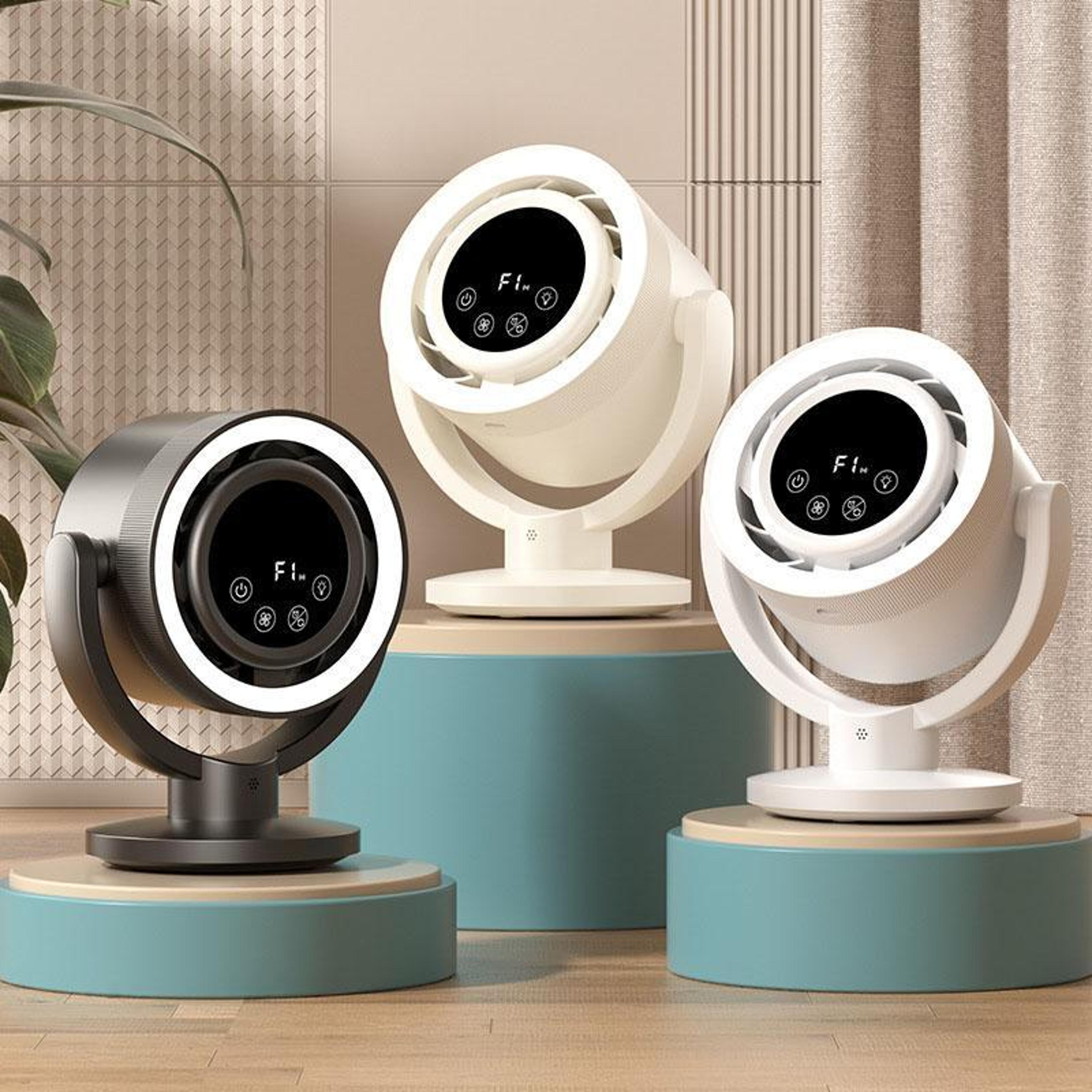 smart voice control desktop air circulation fan with touch display night light usb rechargeable oscillating fan