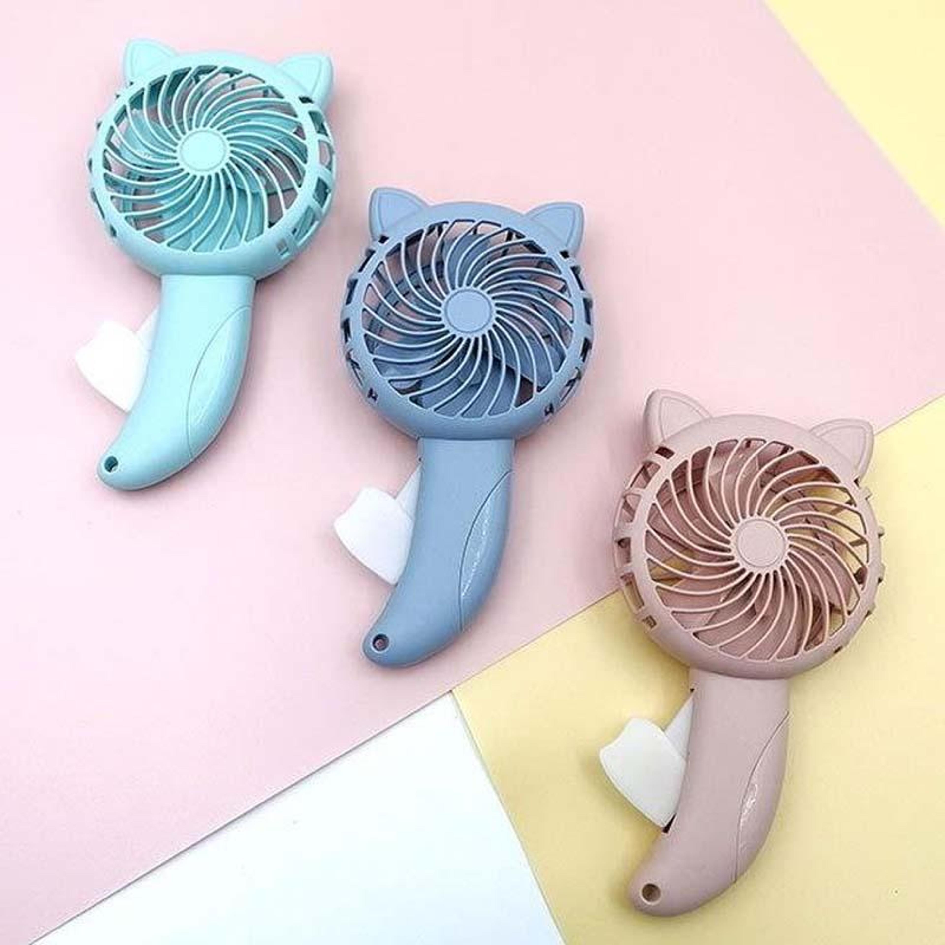 cute cartoon cat manual handheld fan battery free portable cooling fan for kids and travel random color delivery
