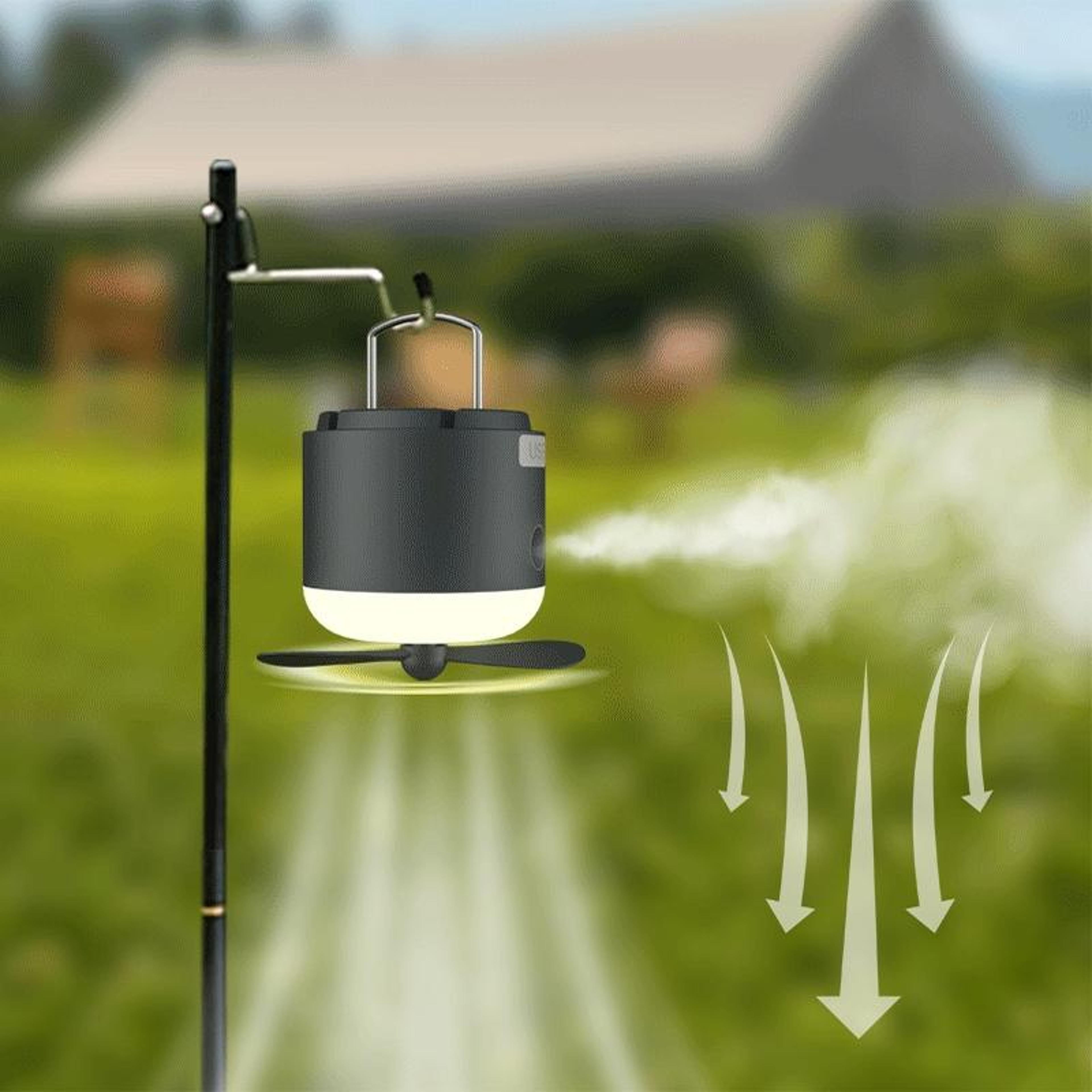 portable camping fan with tent light rechargeable portable humidifier magnetic hanging lantern