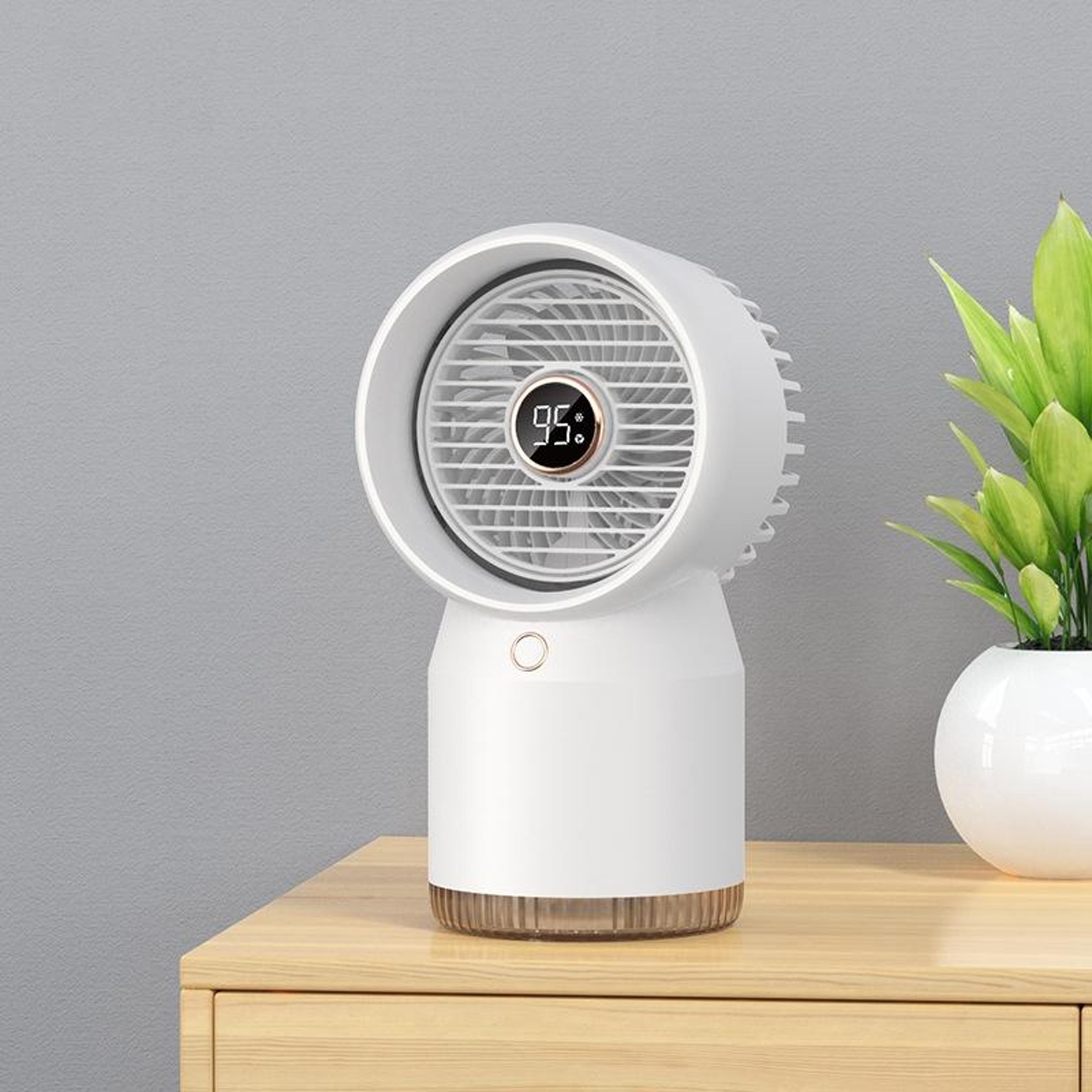 led display portable humidifier fan usb rechargeable desk fan with mist cooling and night light