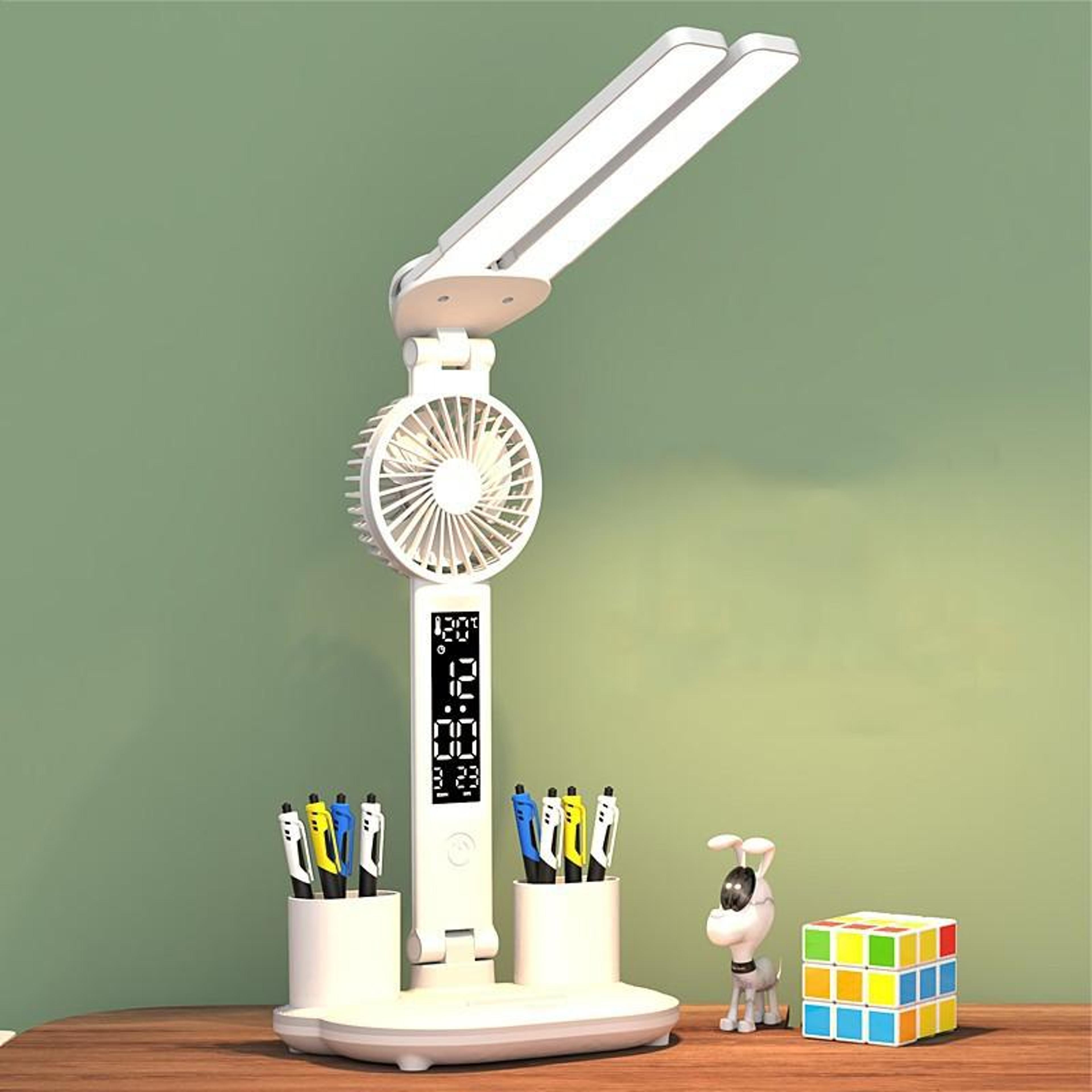 led desk lamp with fan usb desk lamp clock temperature display pen holder touch dimmable light