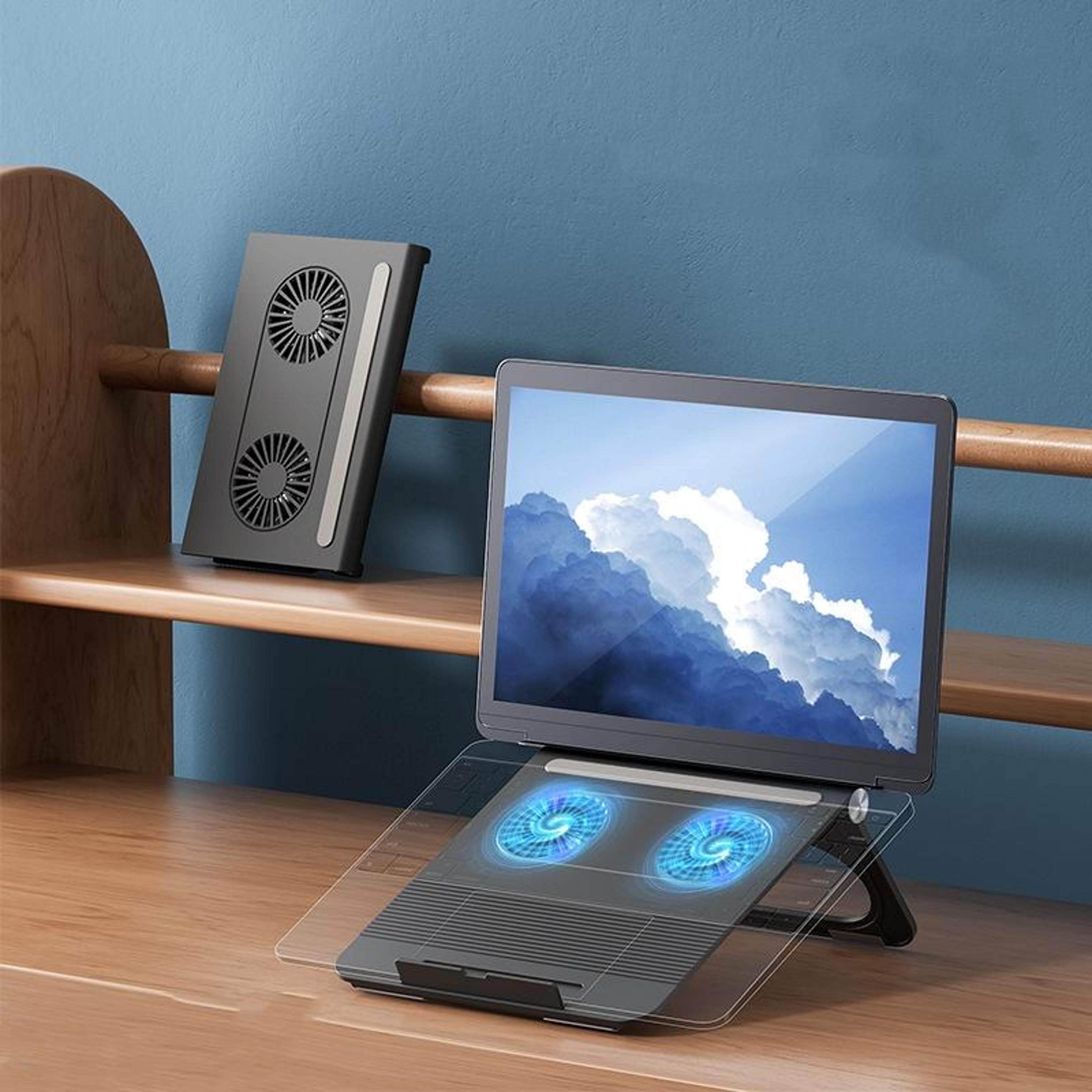 portable laptop cooling stand with dual fan adjustable foldable laptop stand for tablets up to 16 inches