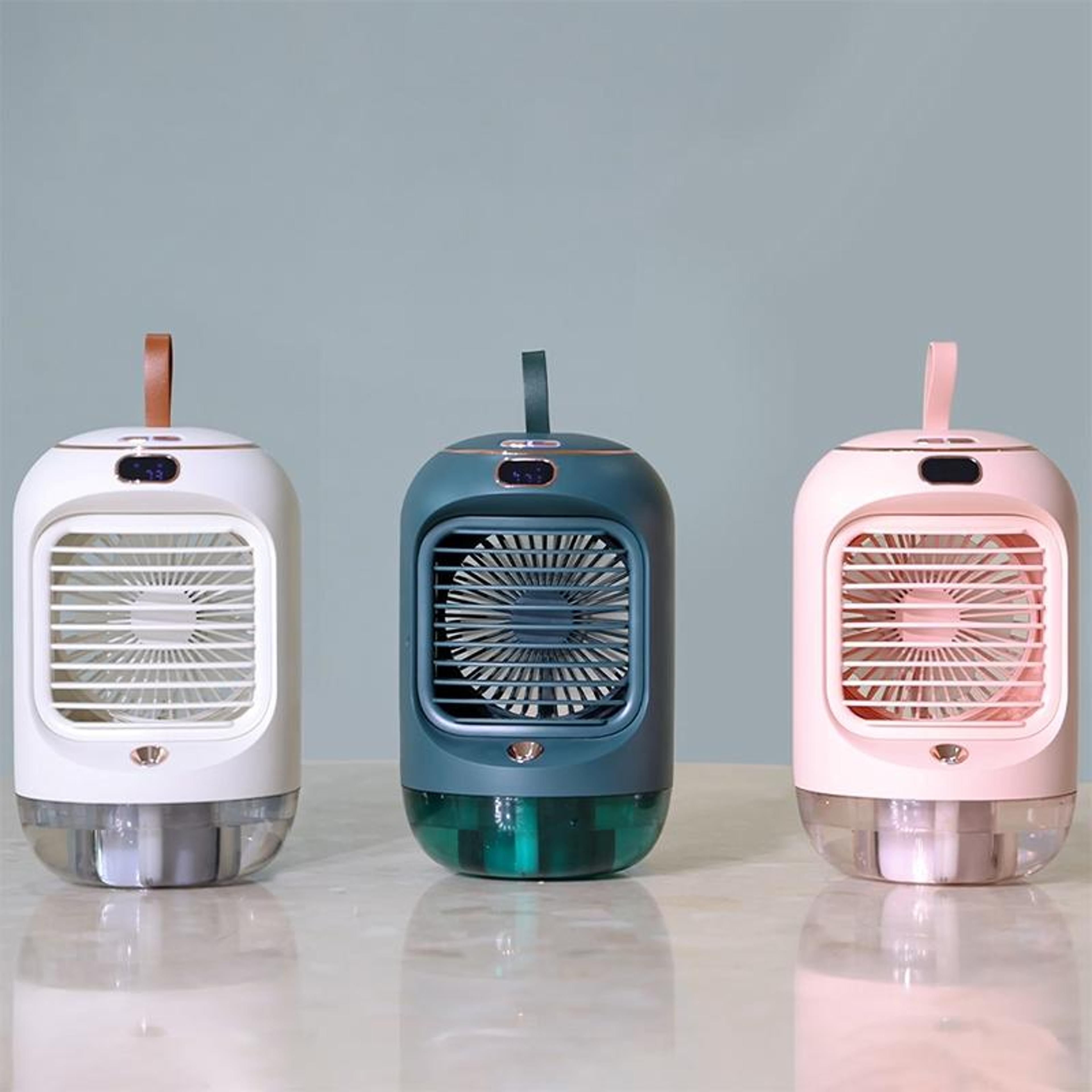 portable air cooler mist cooling fan with humidifier usb rechargeable digital display and night light