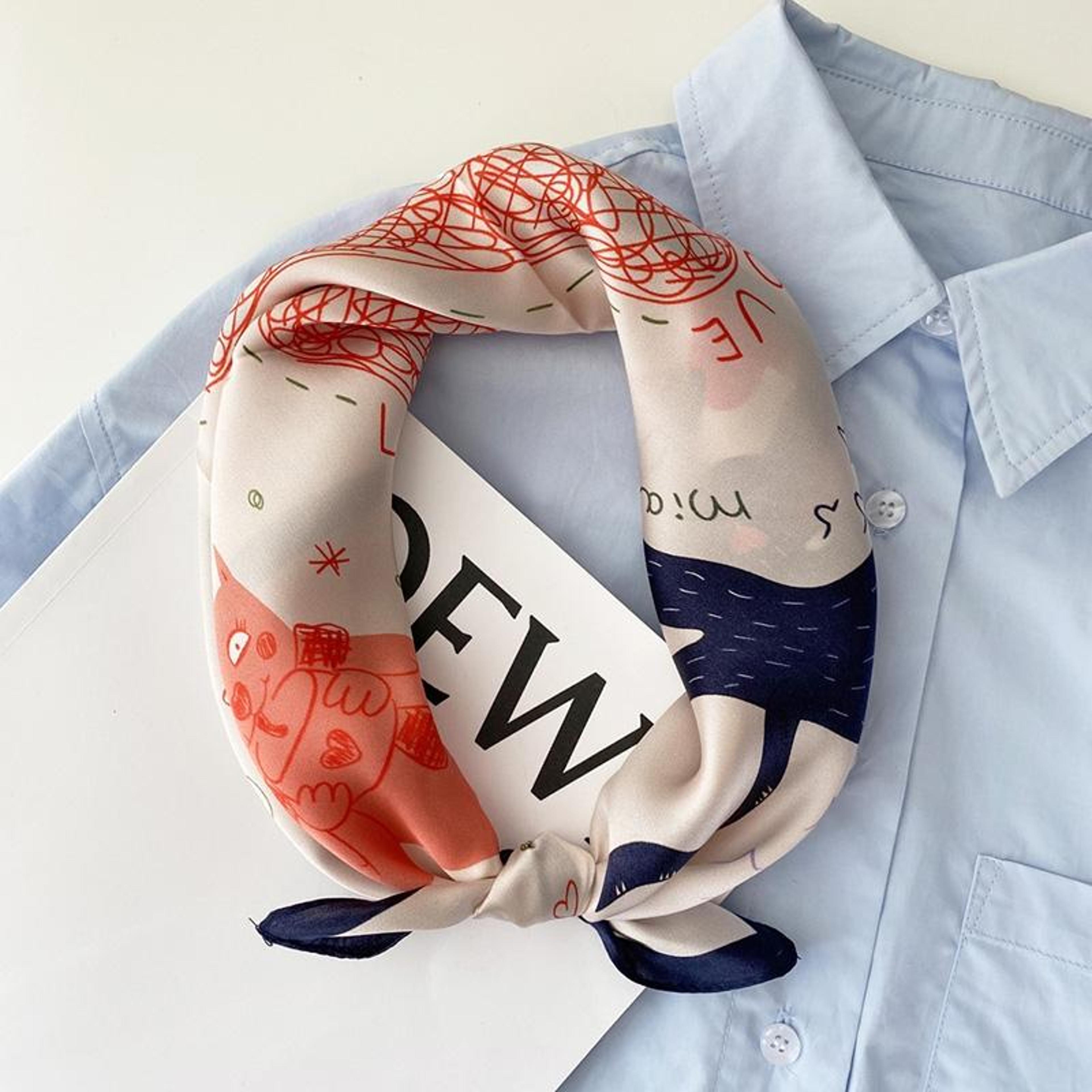 cute parent child silk scarf cartoon cat kids neck scarf soft square wrap