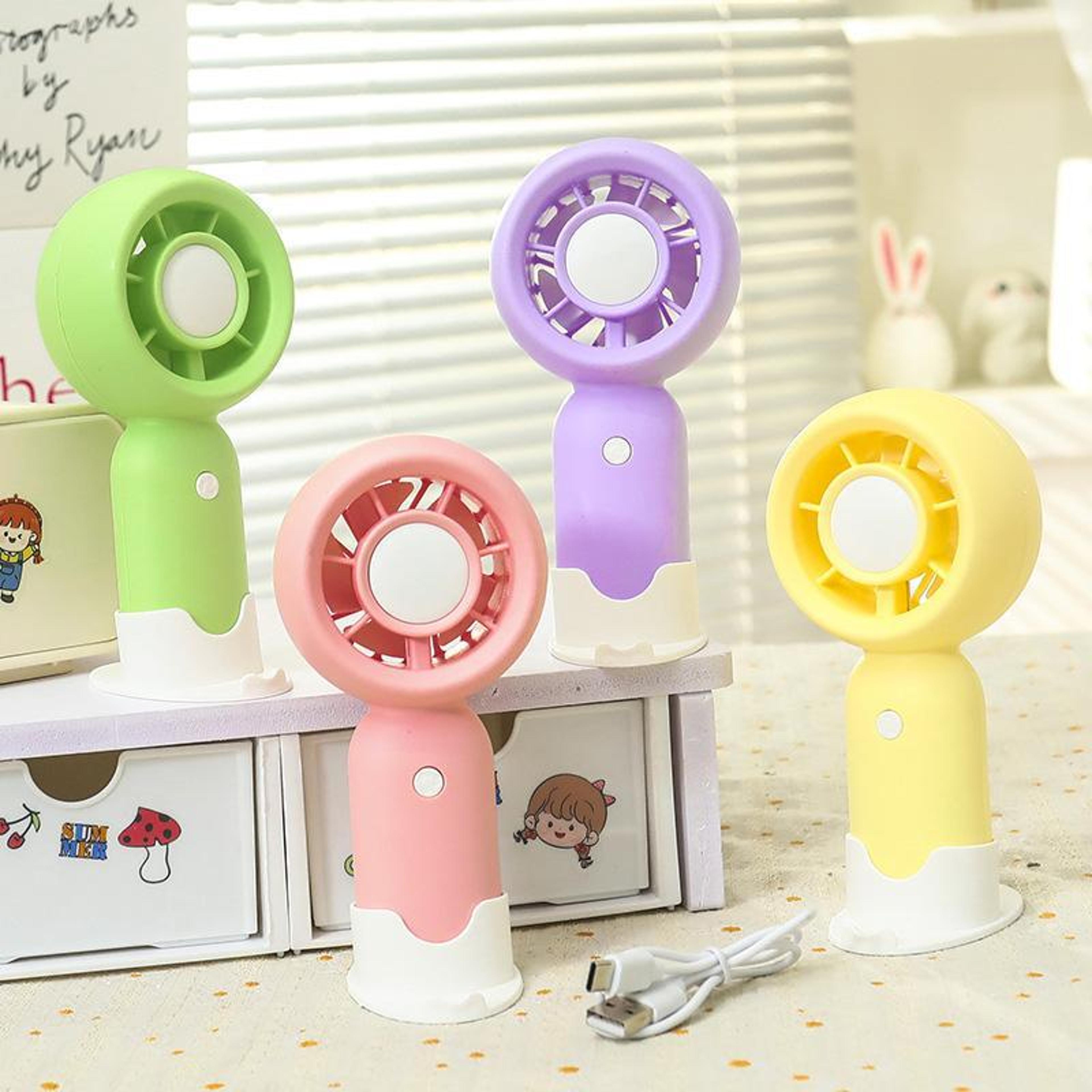 portable camping fan with phone holder base 3 speed handheld rechargeable fan for travel office and outdoor cooling