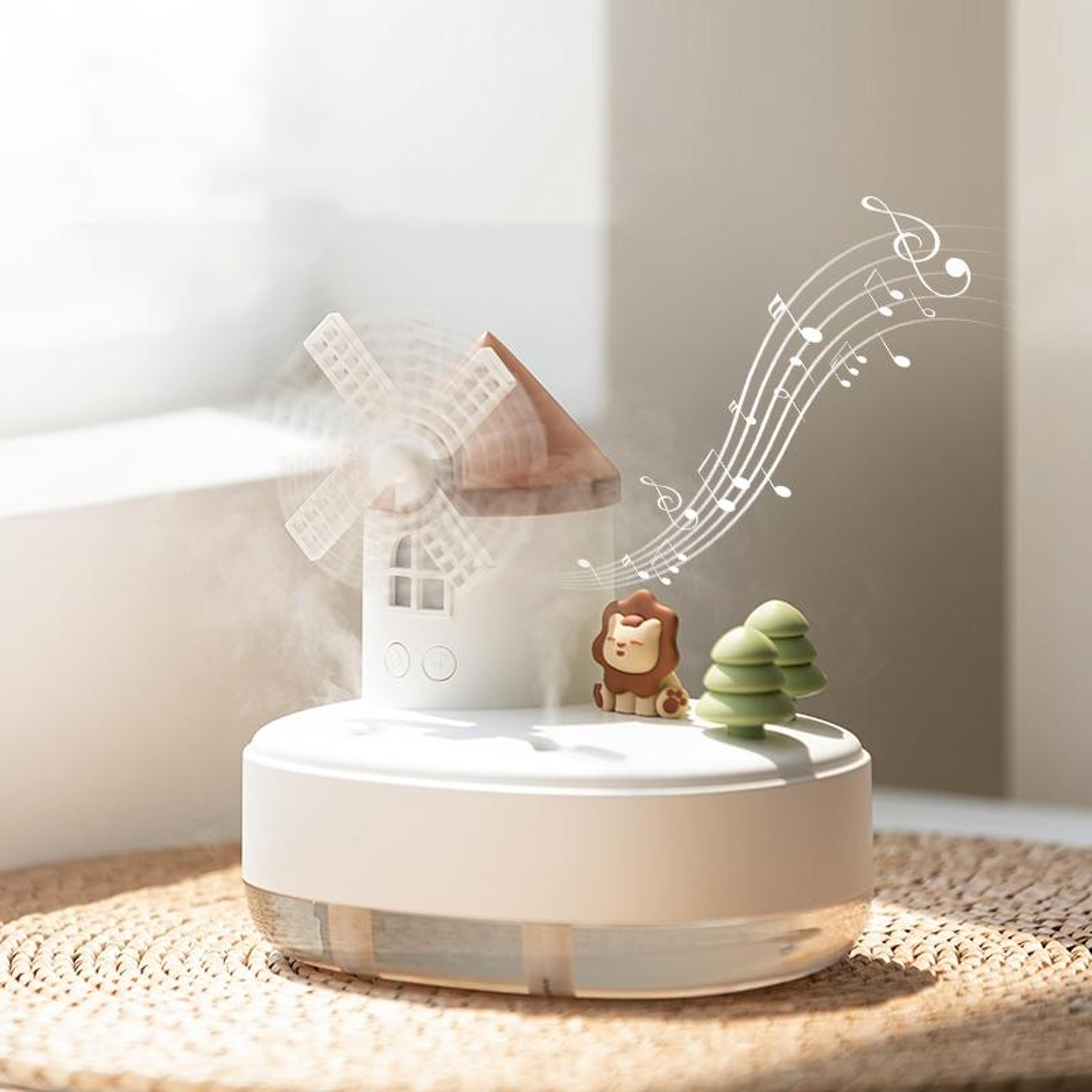 wireless mini desktop humidifier with dual mist led light music box and windmill design