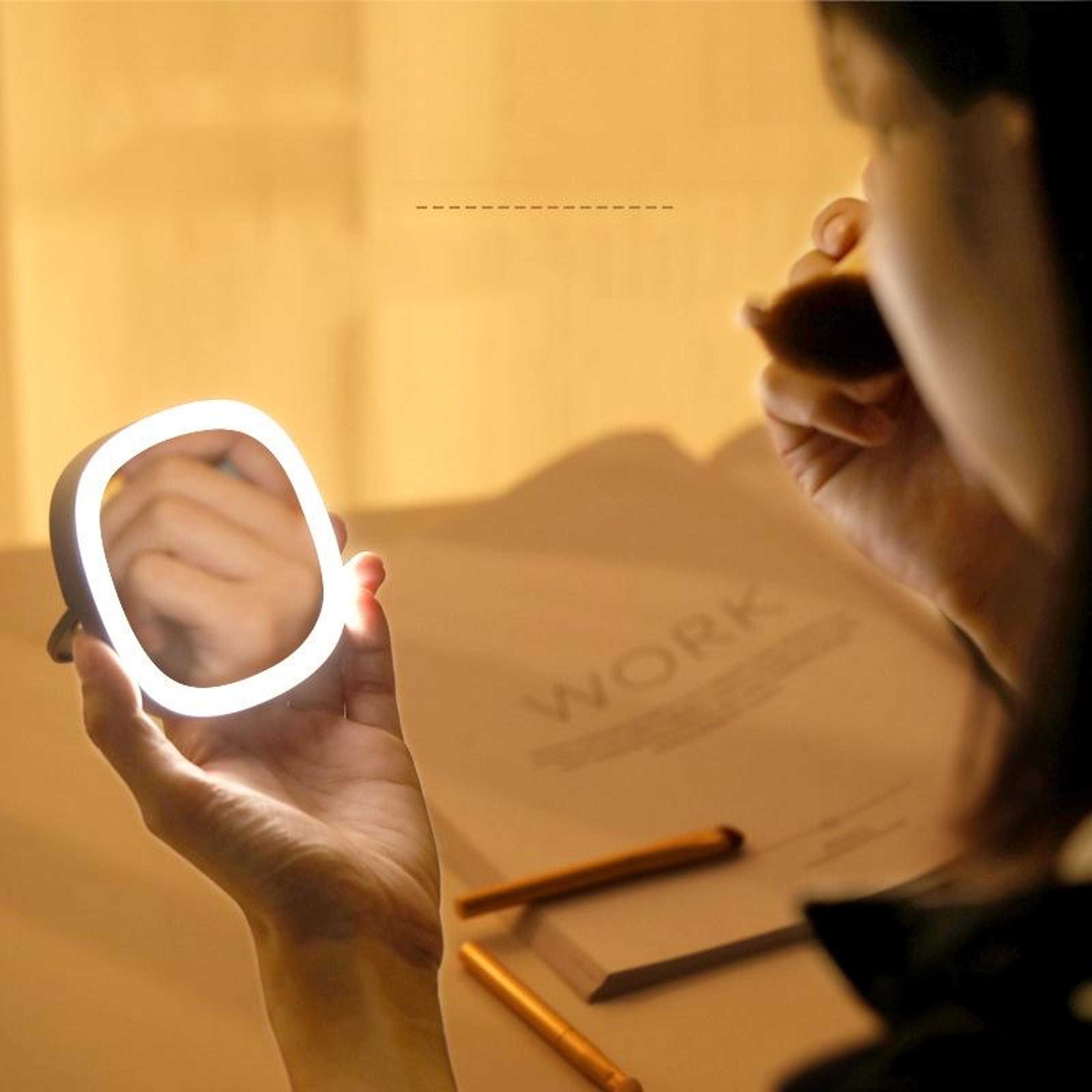 portable led makeup mirror with storage rechargeable lighted vanity mirror for travel and daily beauty