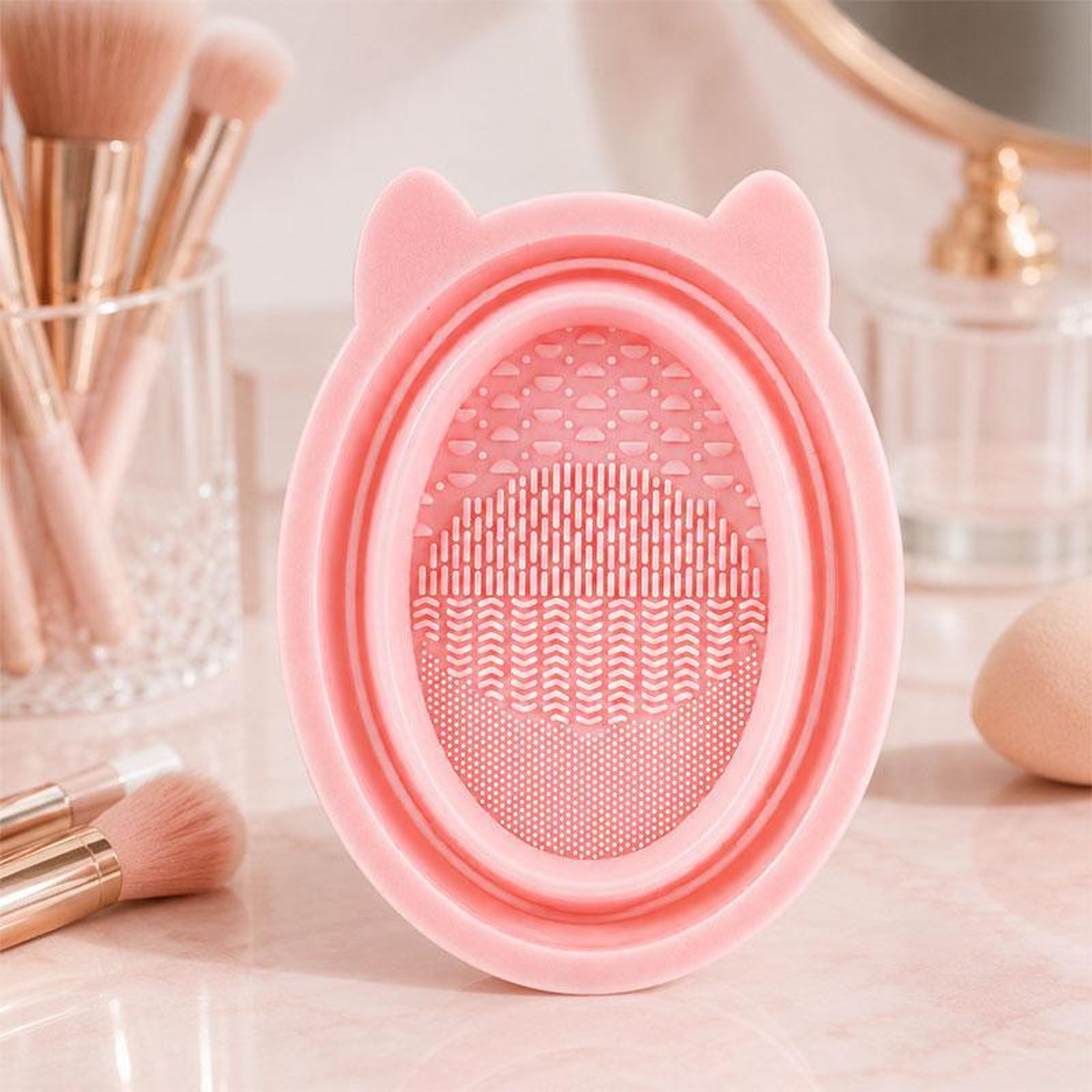 rabbit ear makeup brush cleaner foldable silicone brush cleaning bowl for travel and home