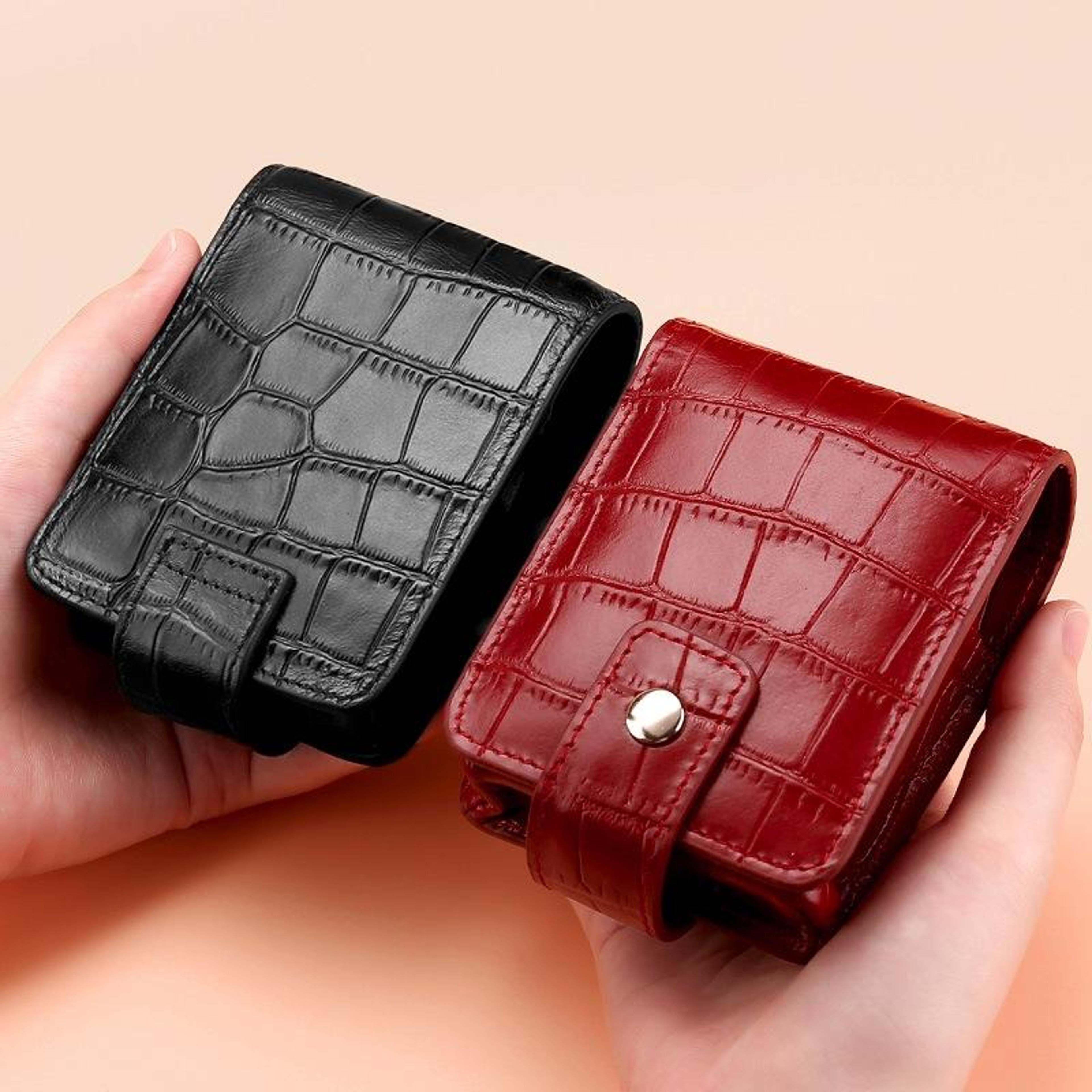 portable lipstick holder makeup bag with mirror crocodile embossed leather cosmetic case