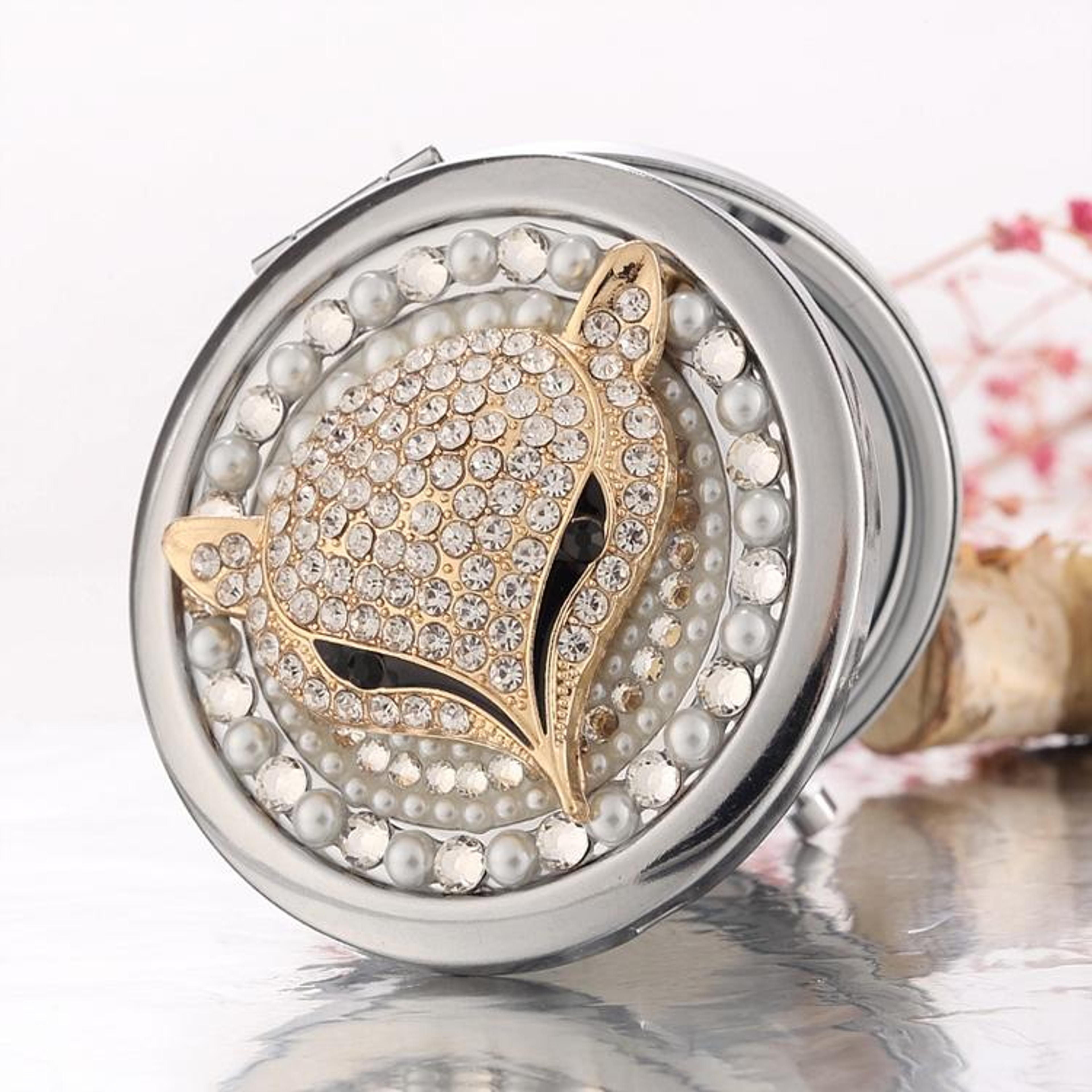 personalized diy portable makeup mirror rhinestone compact mirror double sided folding travel mirror
