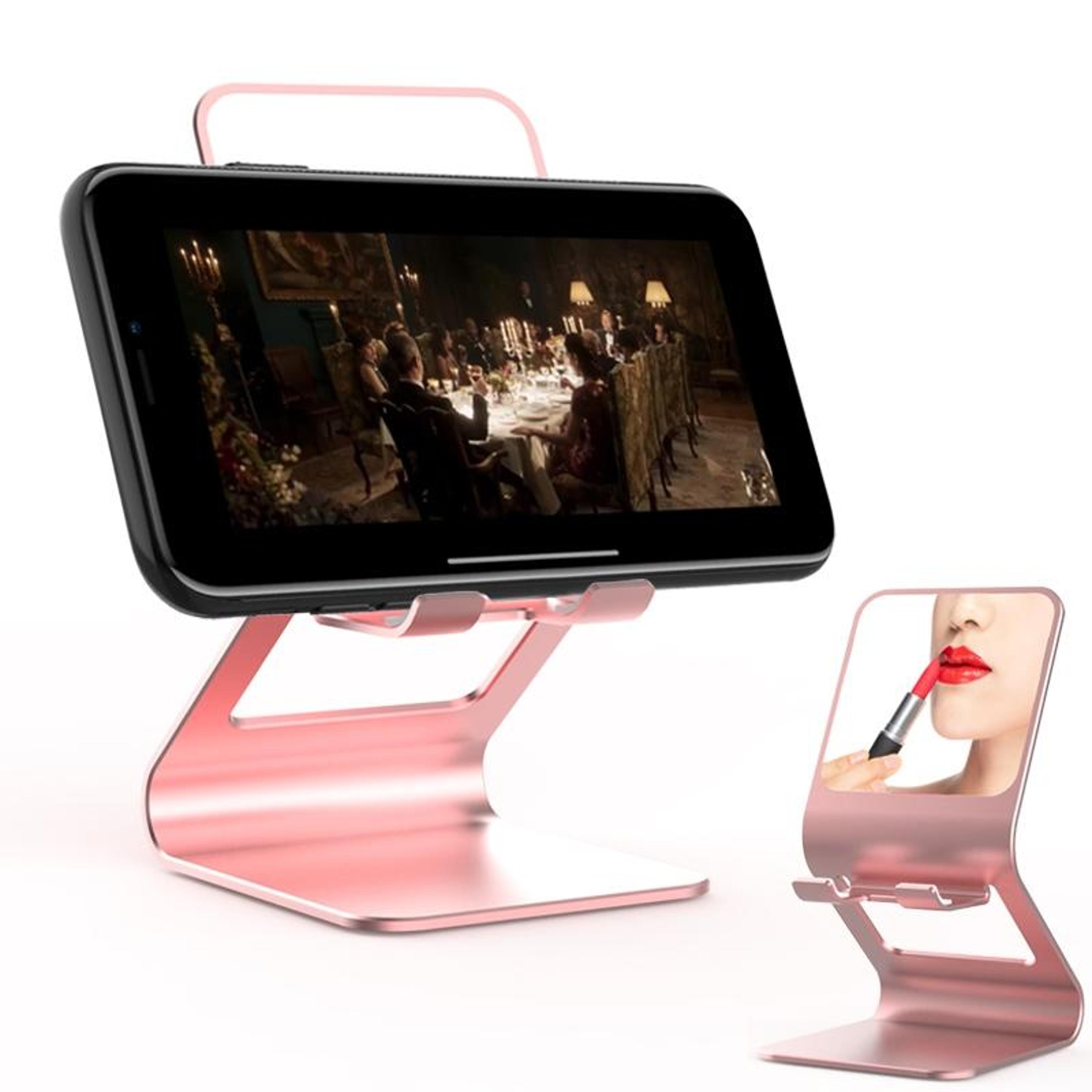 universal phone stand metal tablet stand with makeup mirror for desk office and home