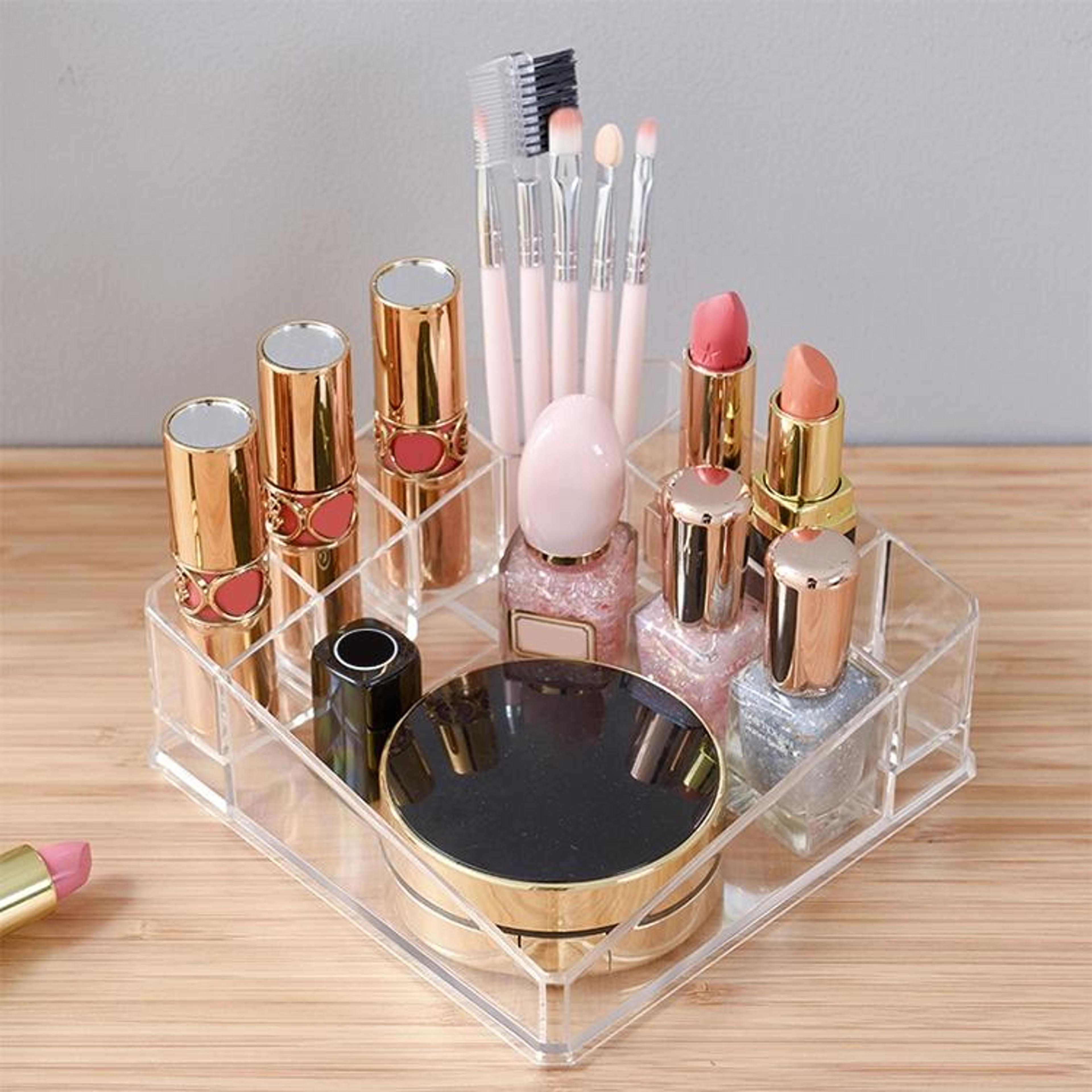 transparent makeup organizer cosmetic storage box with adjustable compartments dustproof lipstick vanity organizer