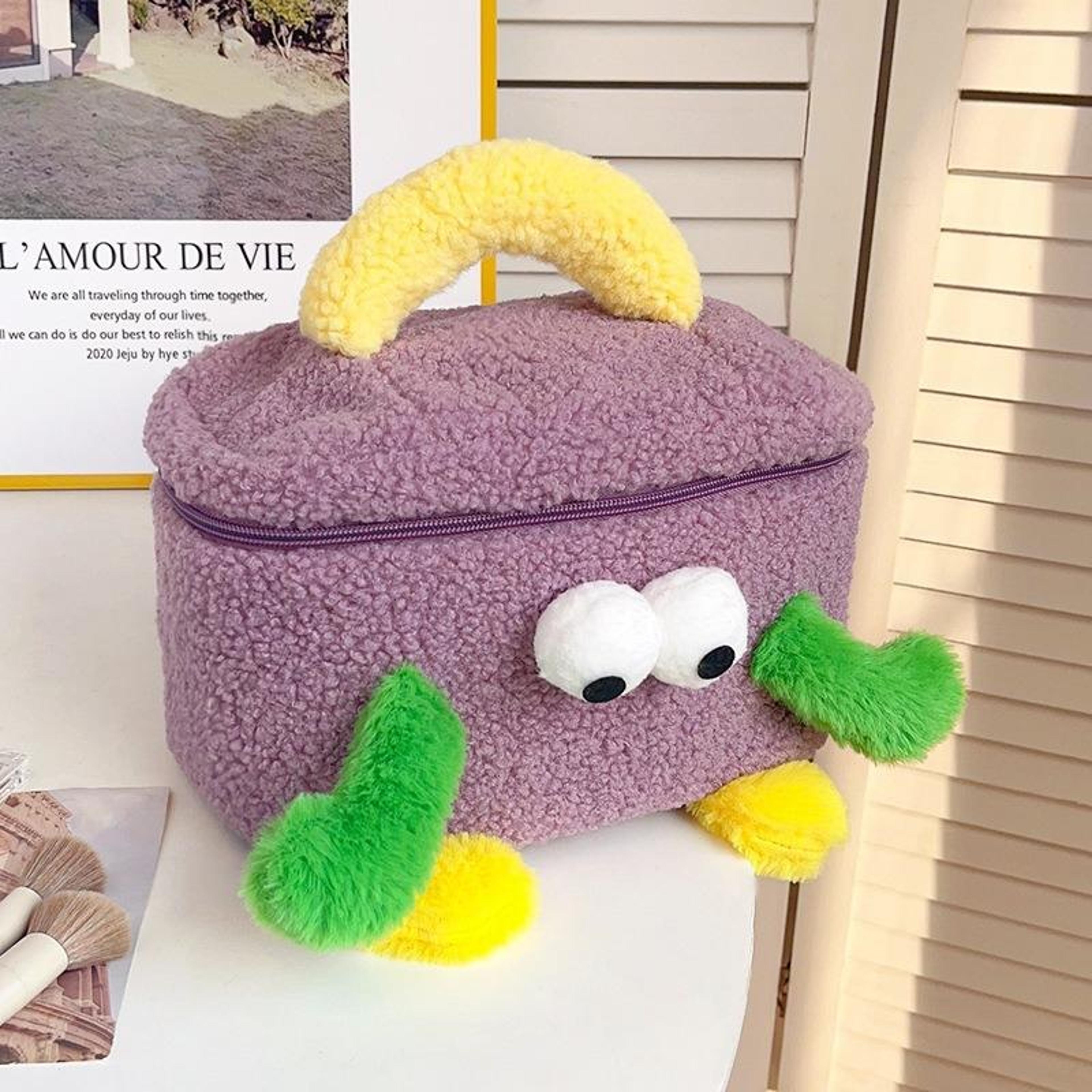 cute plush makeup bag large capacity travel cosmetic organizer with handle