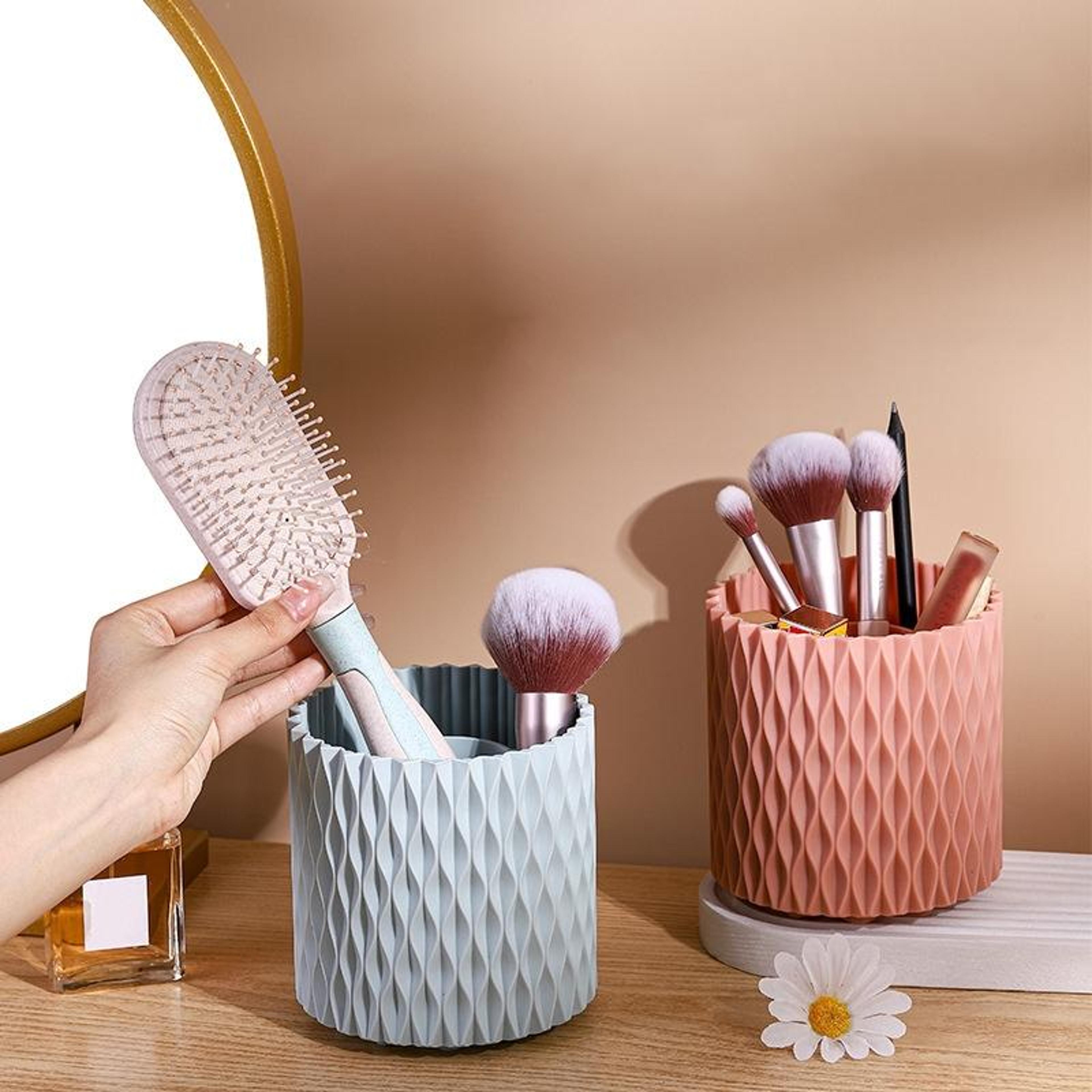 360 rotating desktop organizer makeup brush holder and pen storage box for vanity office desk
