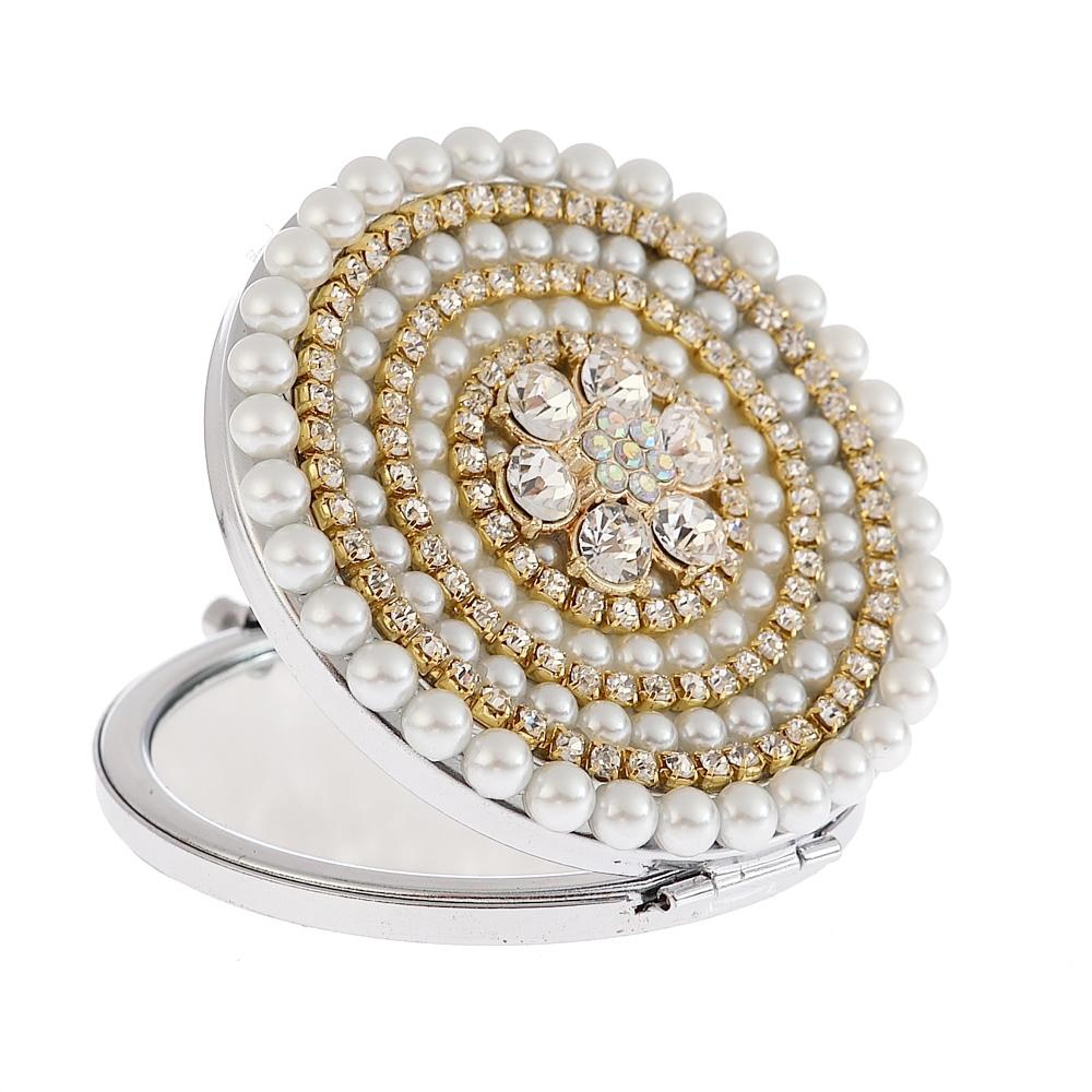 portable compact makeup mirror double sided folding pocket mirror with diamond metal finish