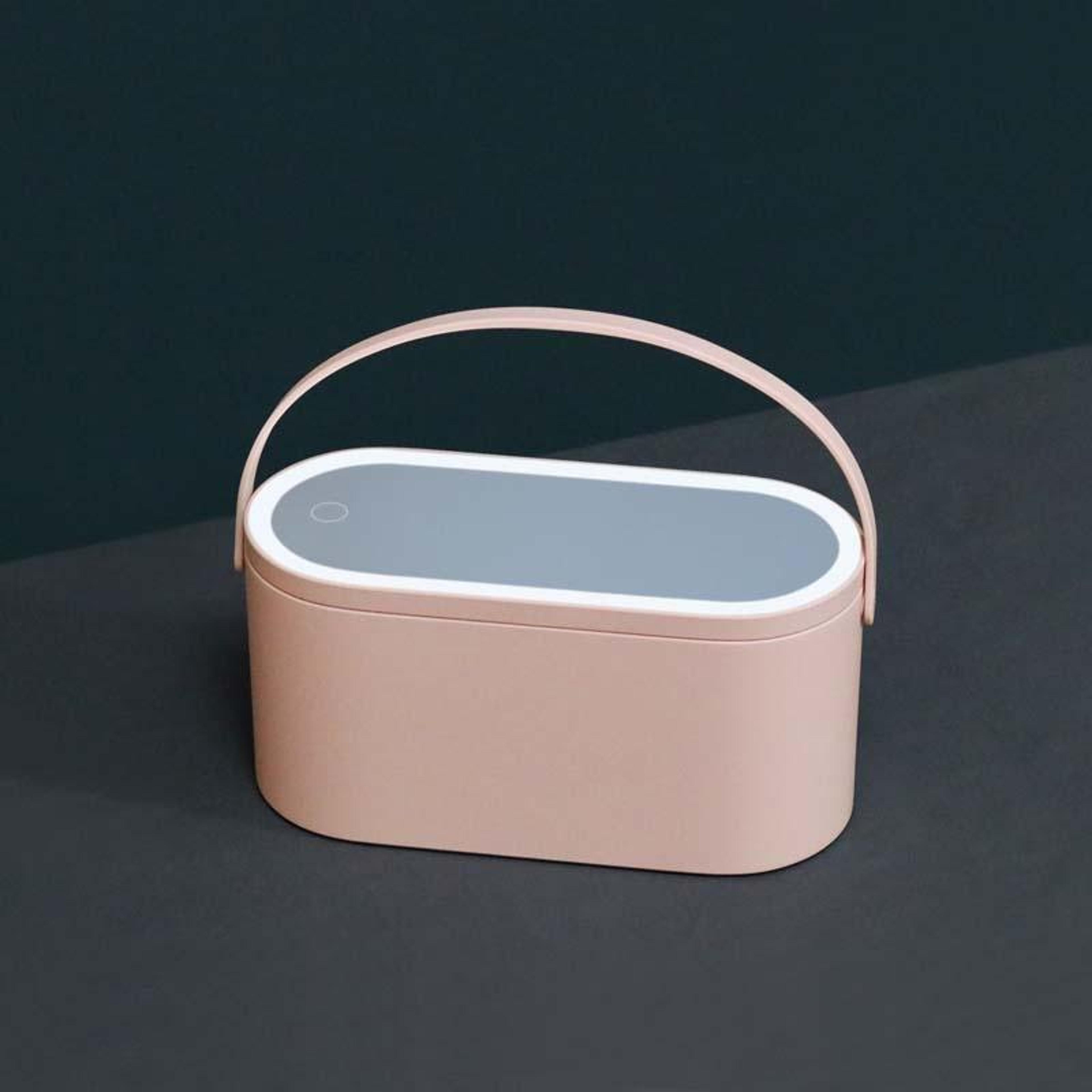 portable makeup organizer with led mirror travel cosmetic case and adjustable light