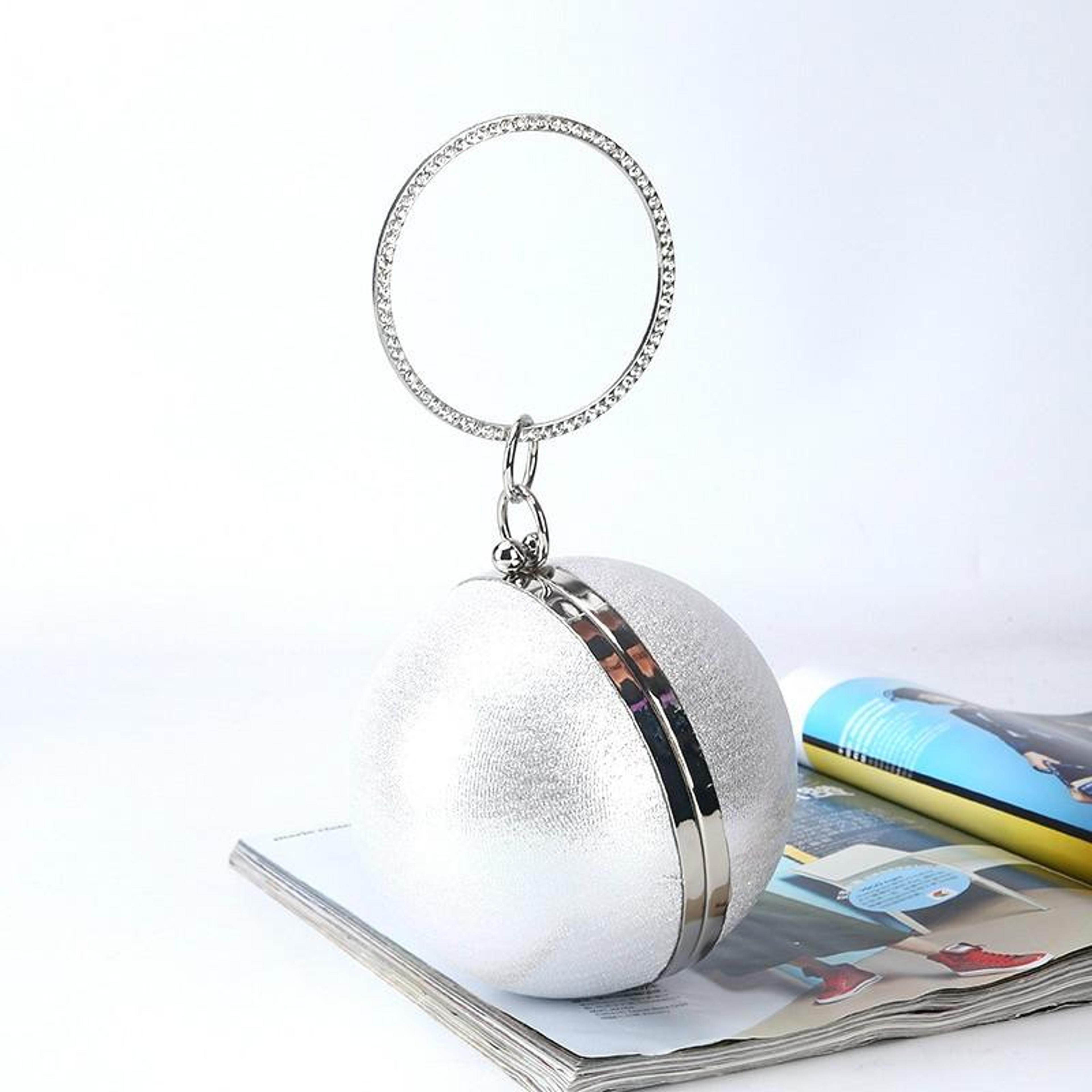 round ball evening clutch bag for women with detachable chain pu party purse